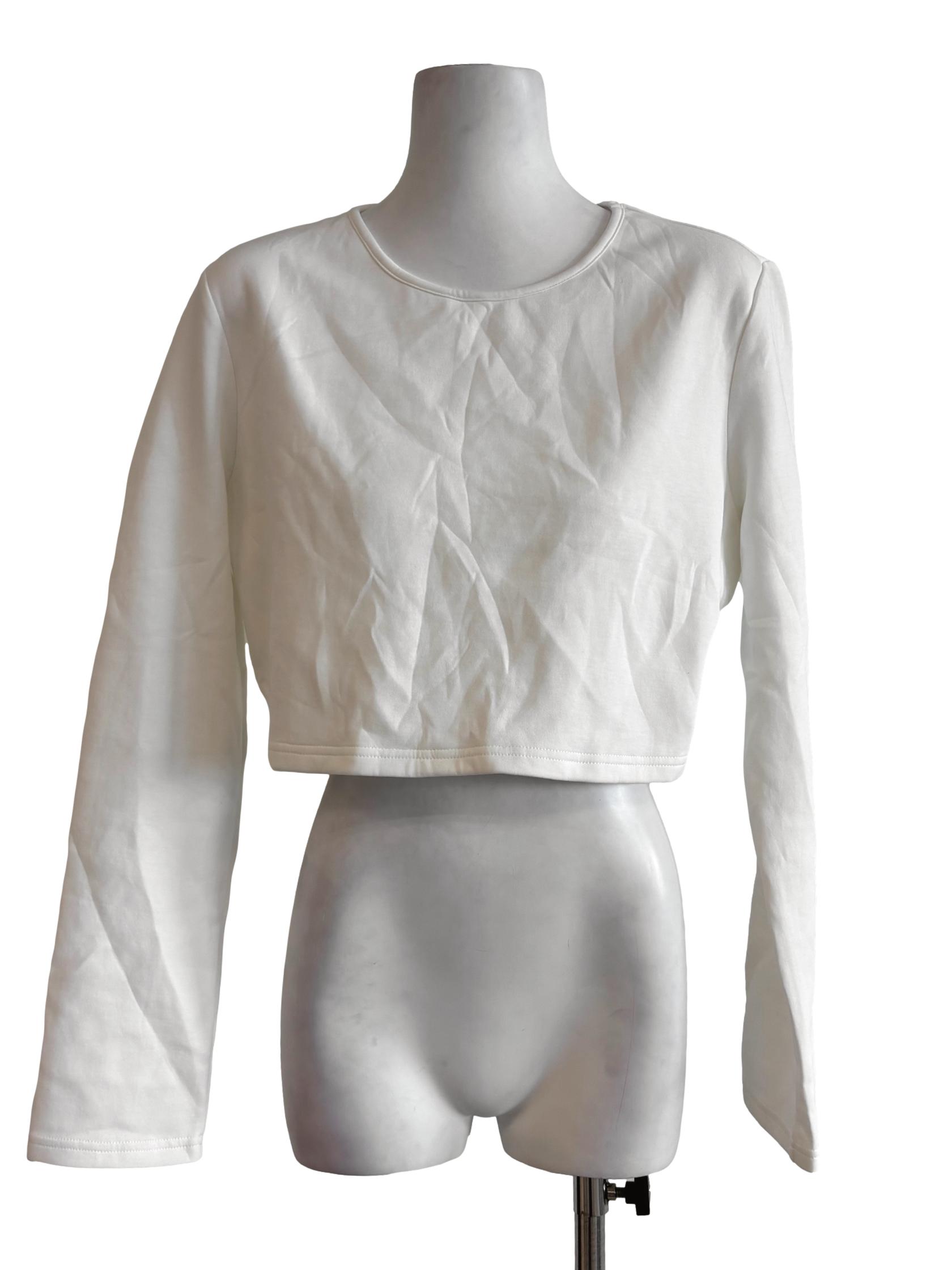 Pearl White Back Buckle Long Sleeve Top