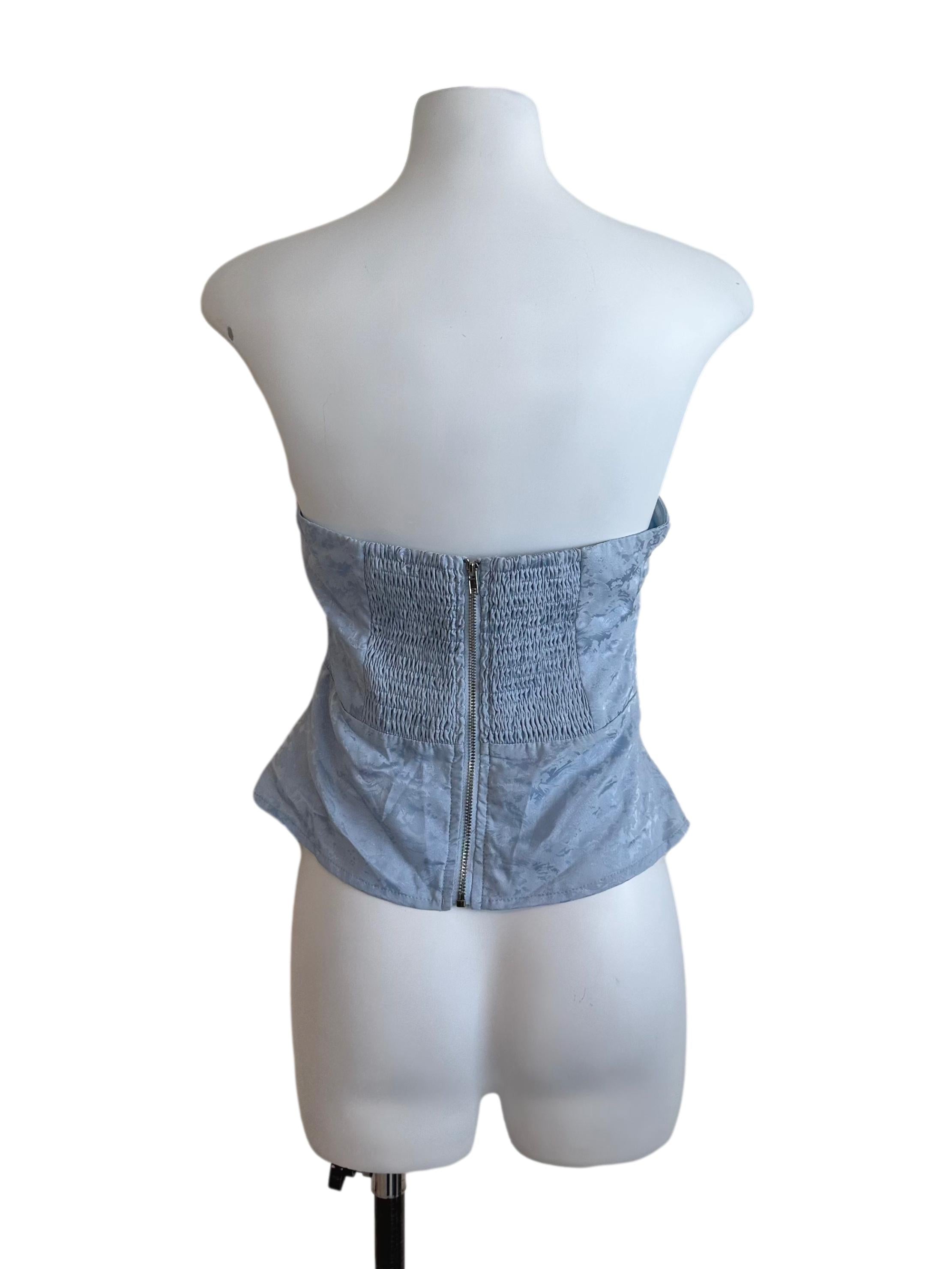 Baby Blue Pattern Side Ruched Tube Top