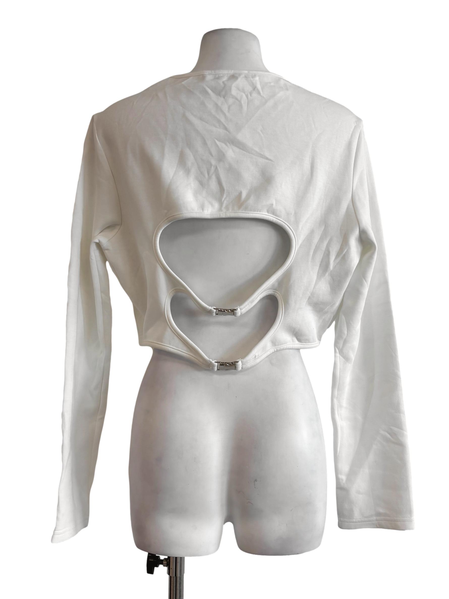 Pearl White Back Buckle Long Sleeve Top