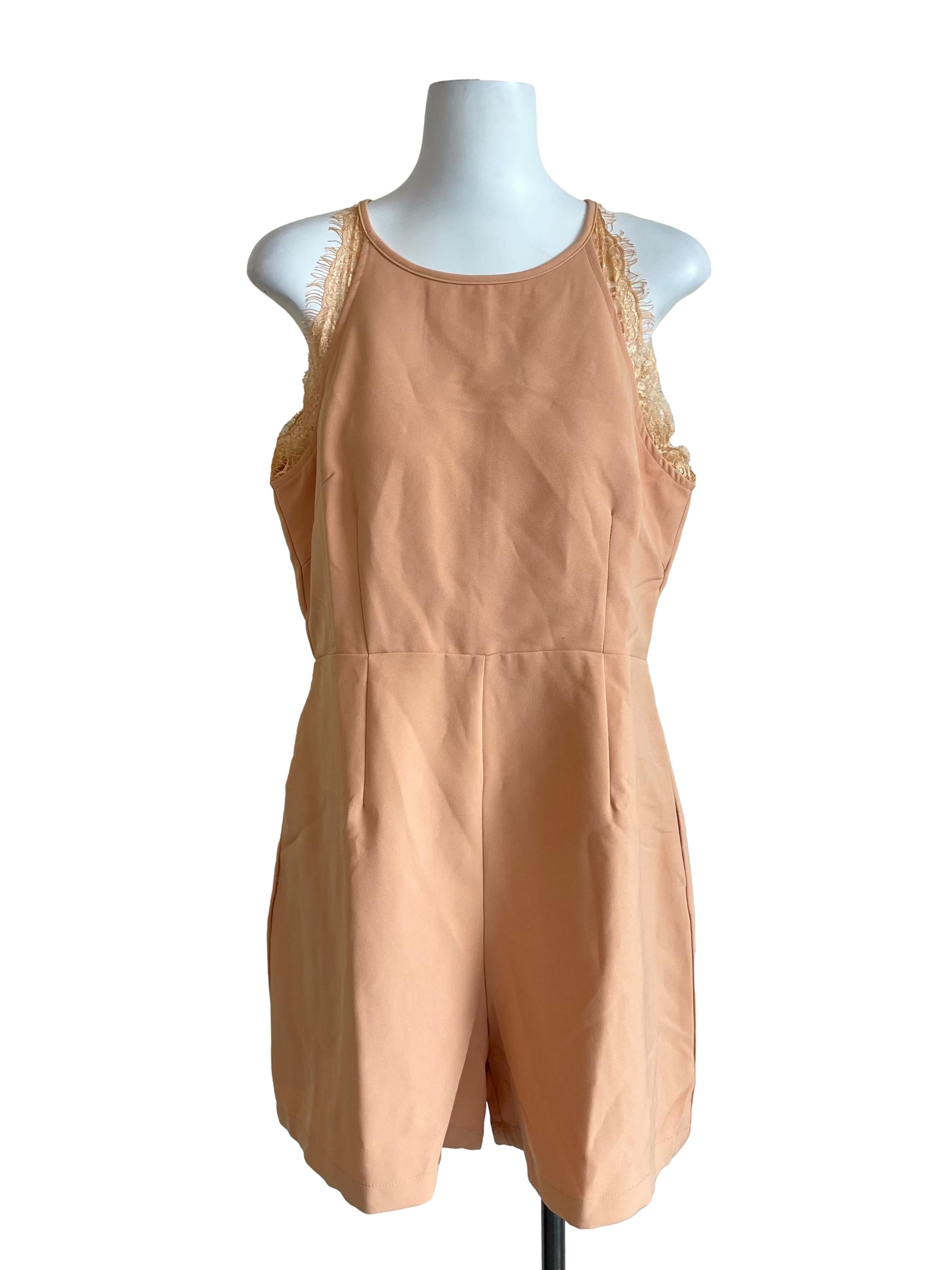 Peach Lace Trace Sleeveless Romper