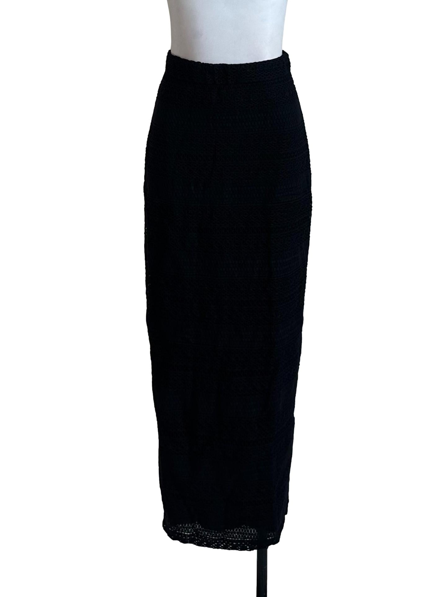 Raven Black Lace Embroidery Slit Skirt