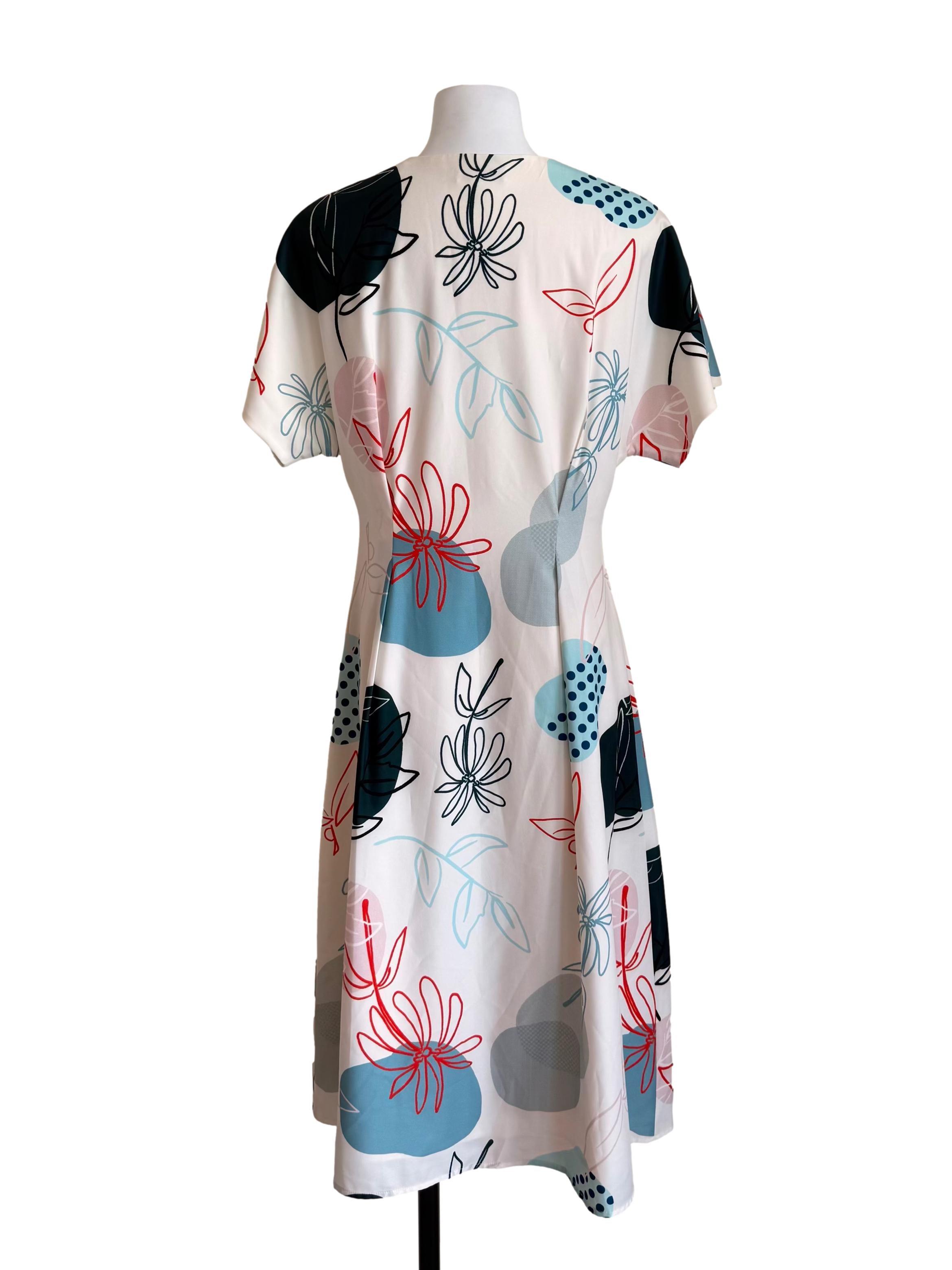 White Abstract Floral Print Wrap Dress