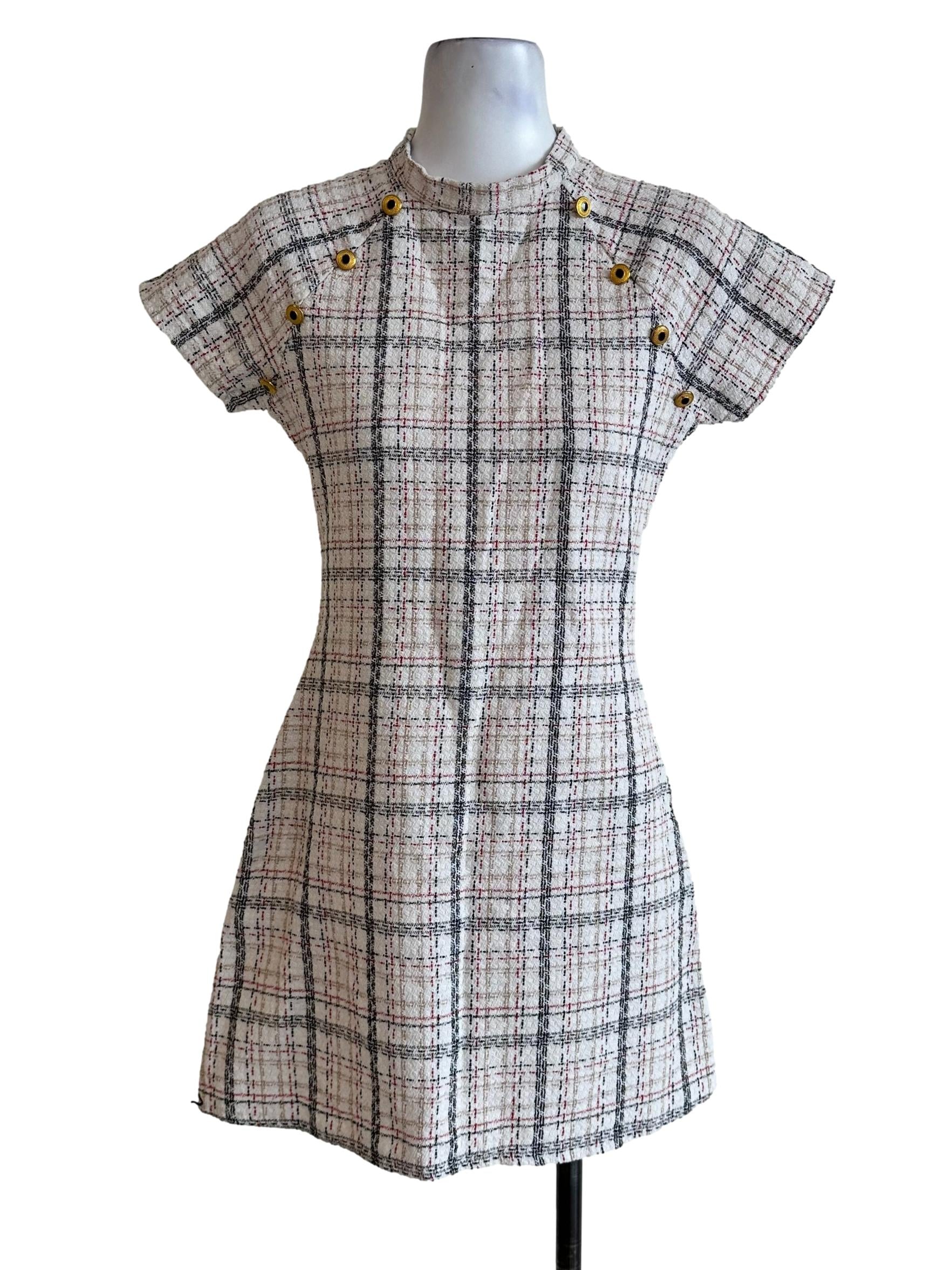 Ivory White Tweed Pattern Dress