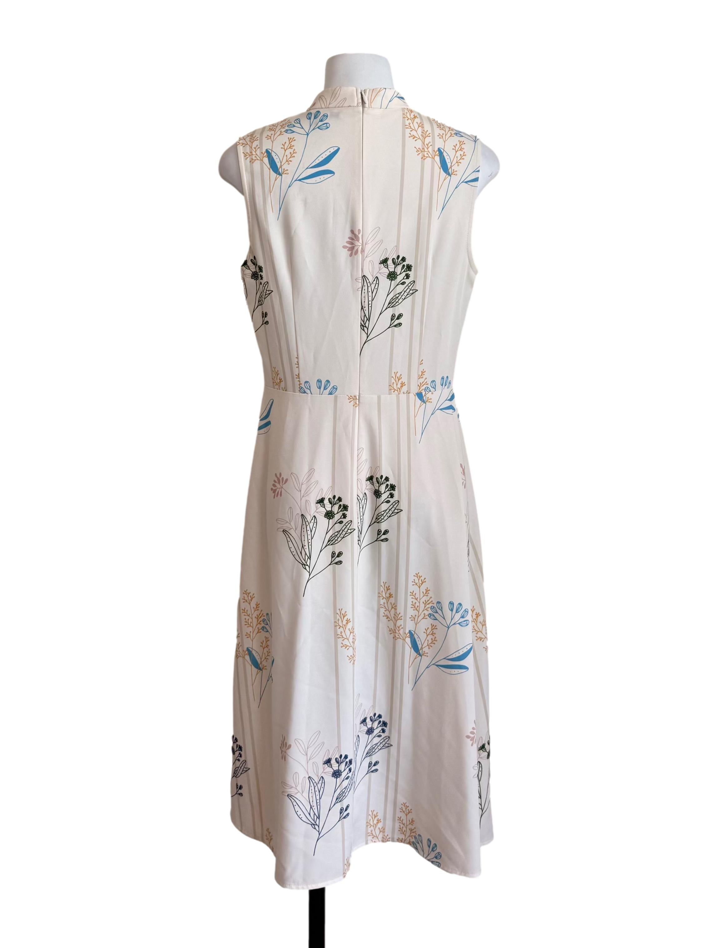Off White Floral Print Sleeveless Dress