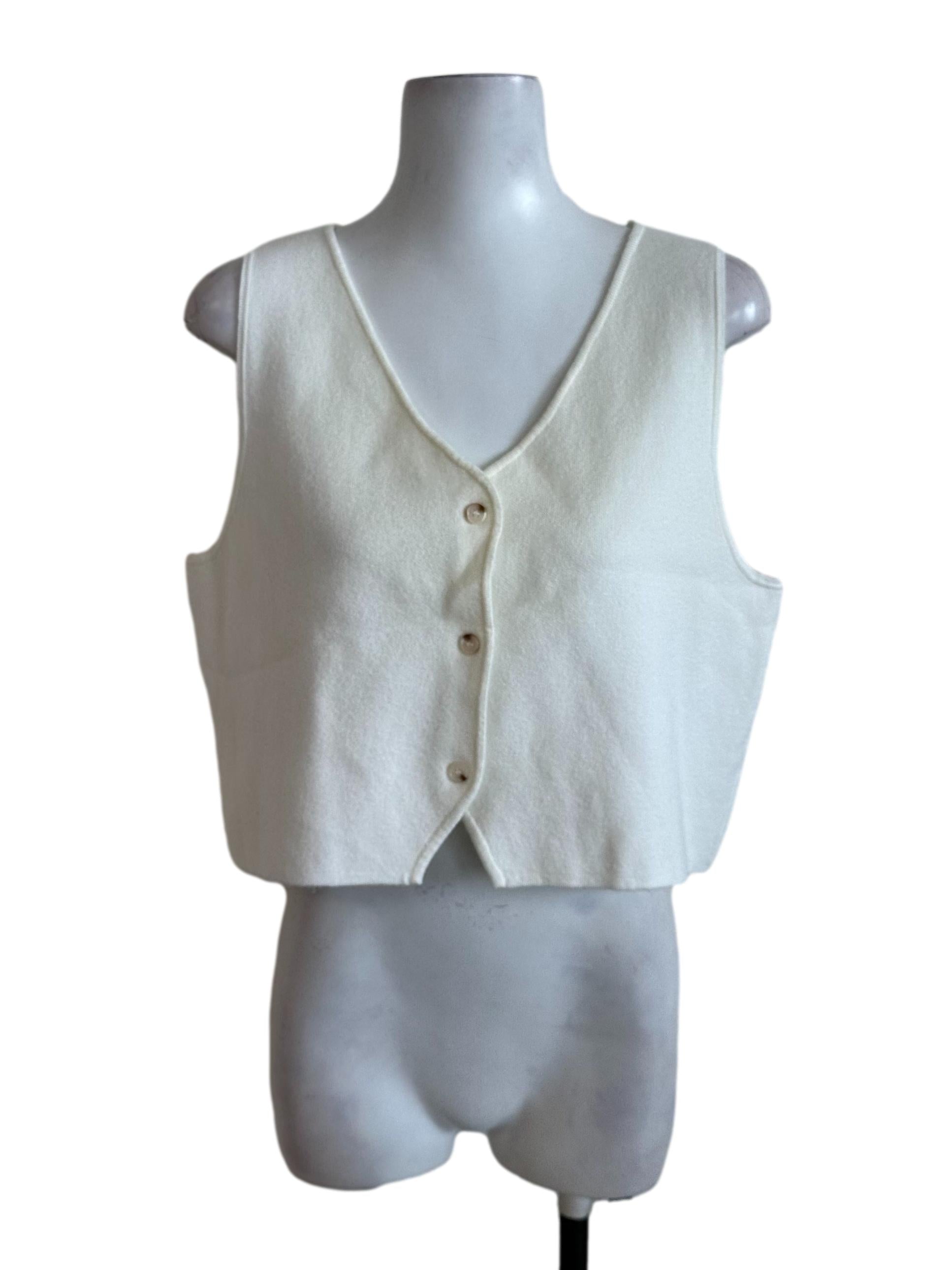 Cream White V Neck Button Top