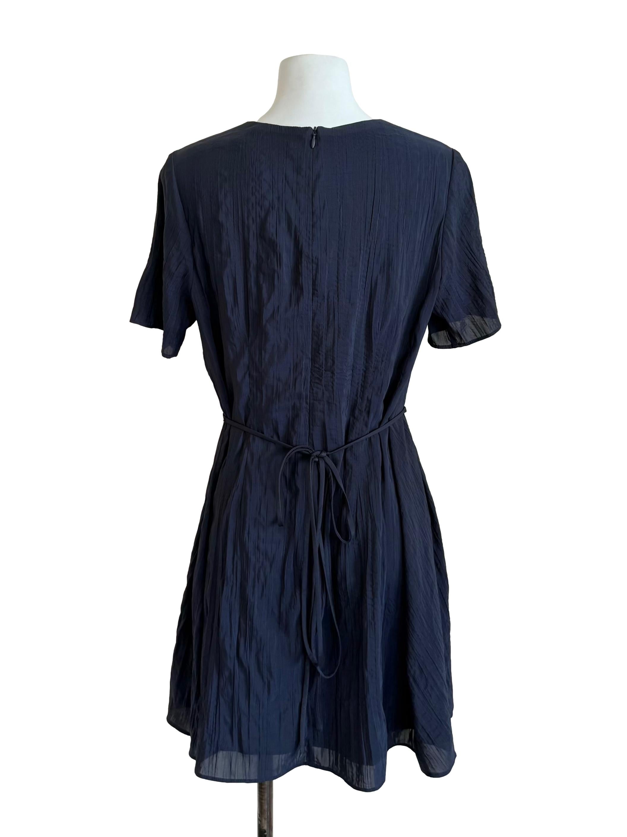 Navy Textured Short Sleeve Dress