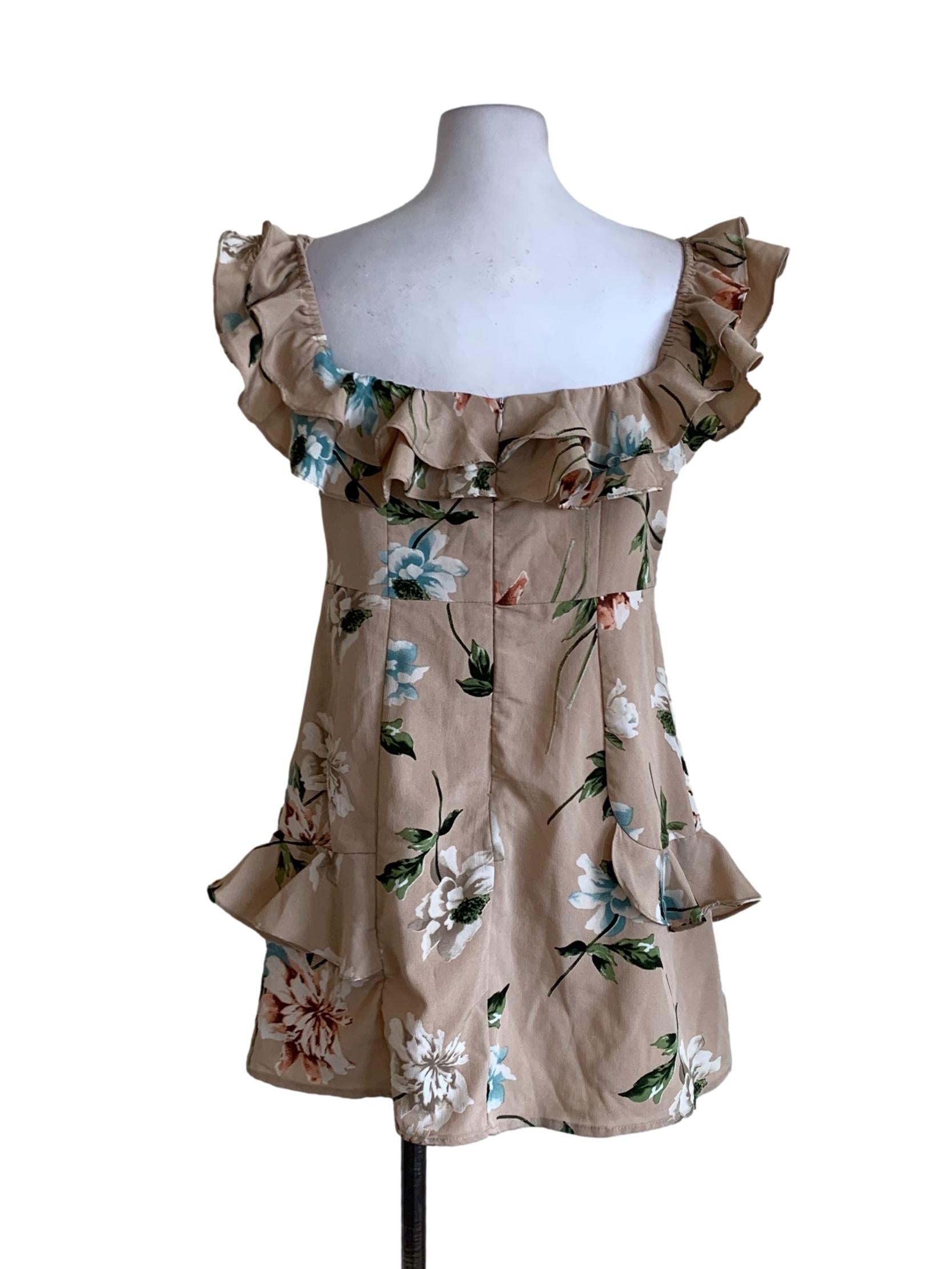 Beige Floral A-Line Dress