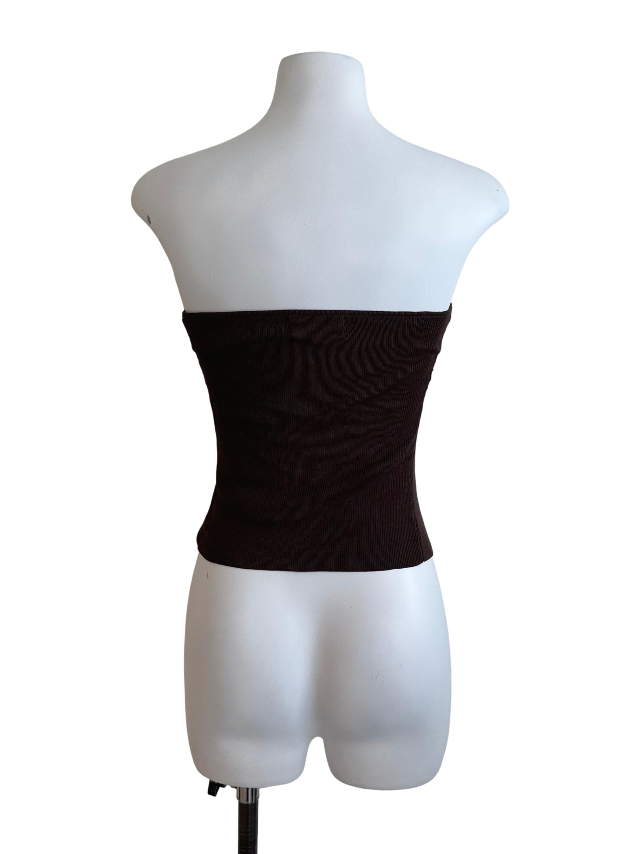 Oak Brown Button Ruched Tube Top
