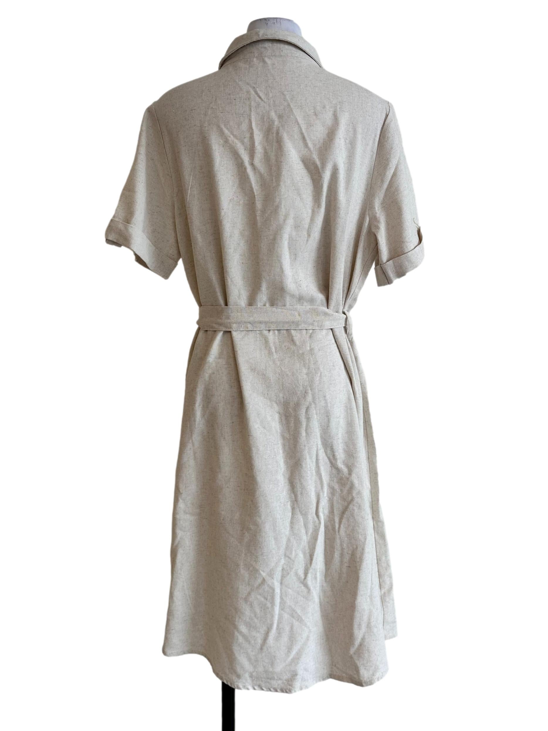 Sugar Cookie Beige Linen Collar Button Dress