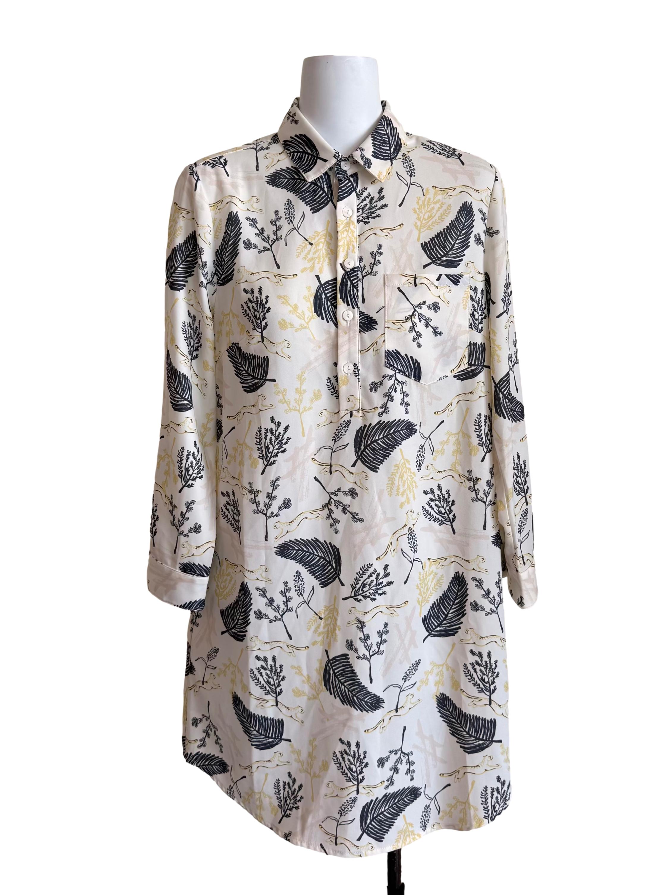 Off White Plant Print Tunic Shirt Dress
