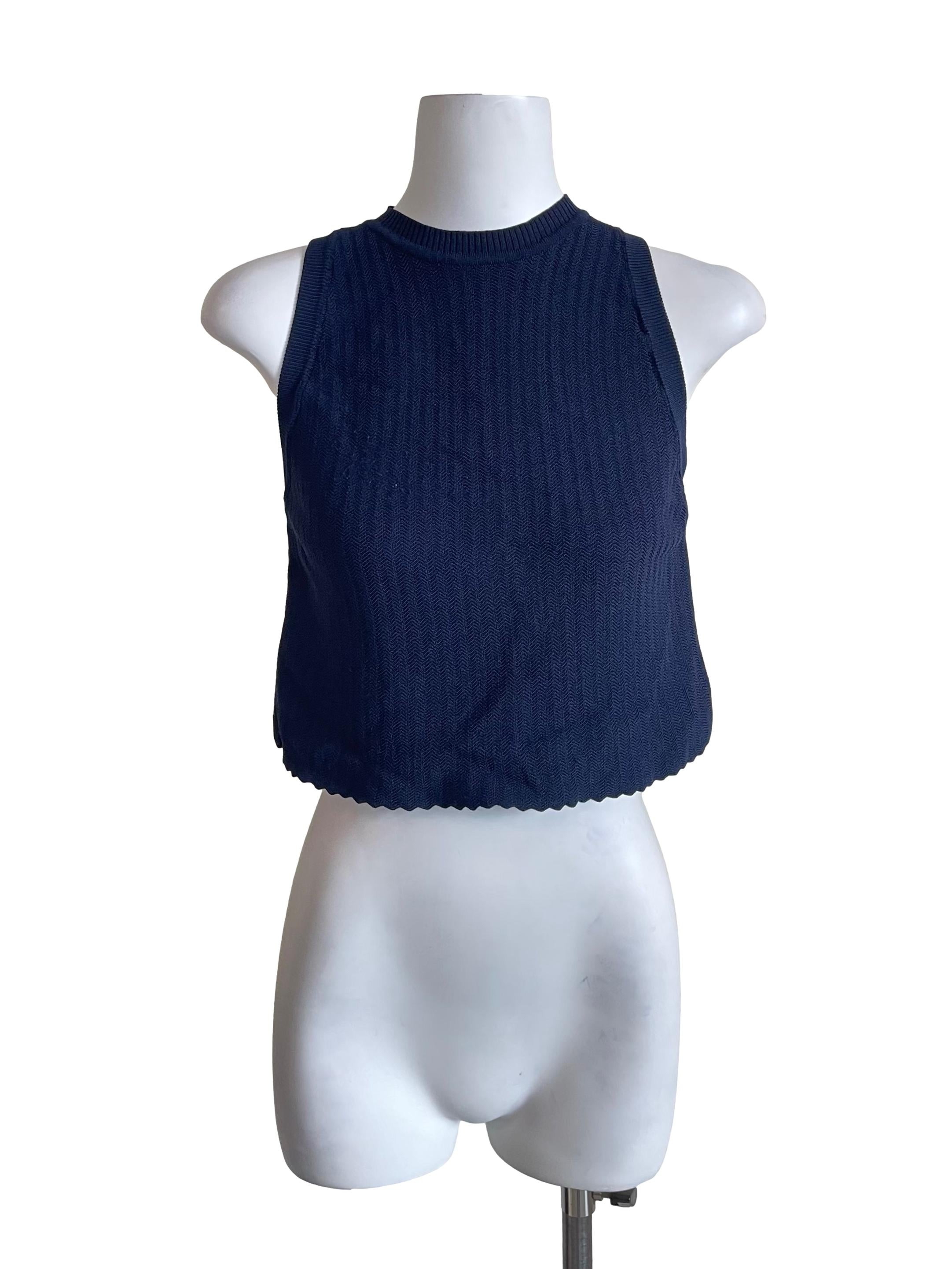 Navy Blue Wavy Knit Crop Top