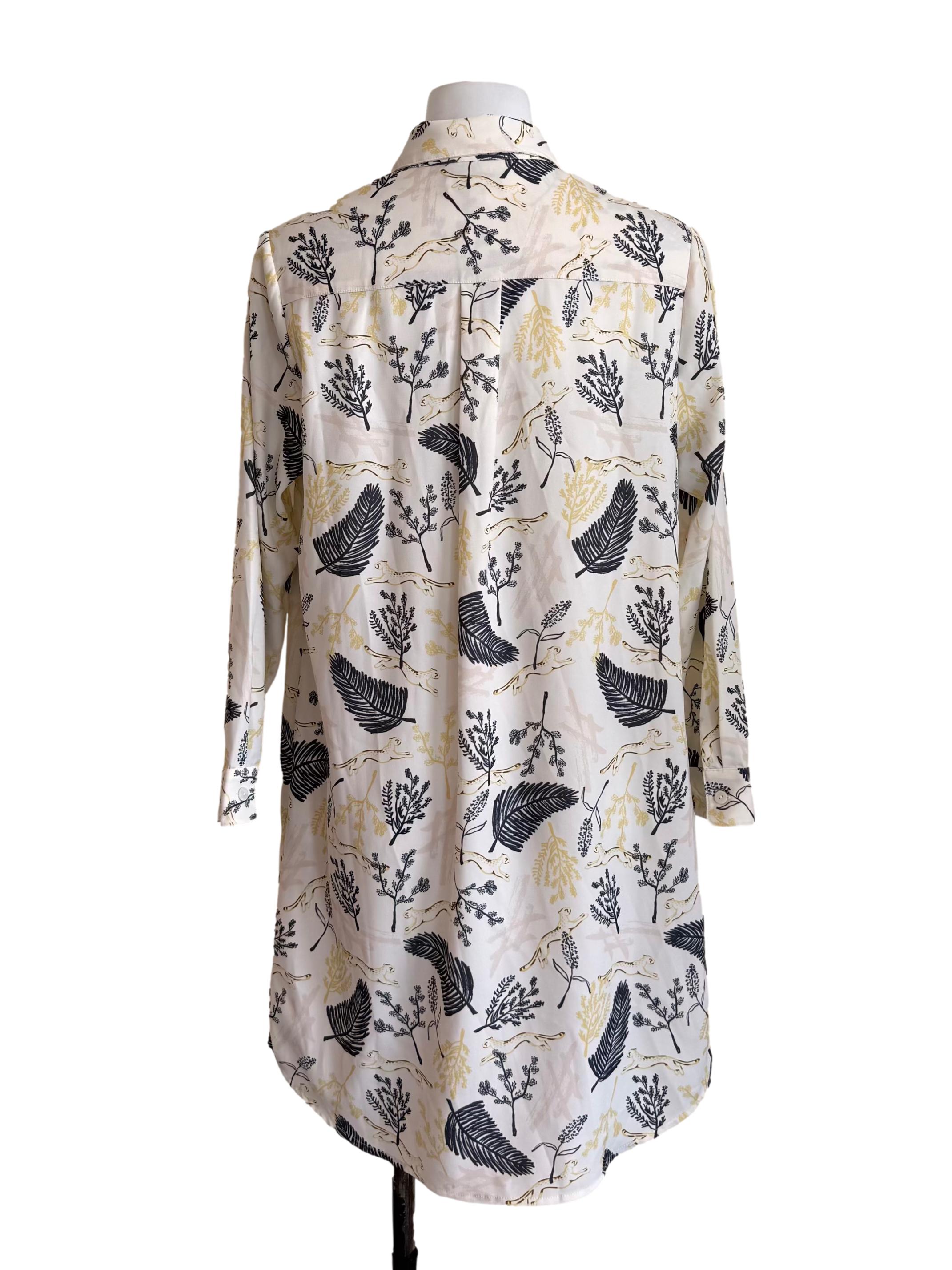 Off White Plant Print Tunic Shirt Dress