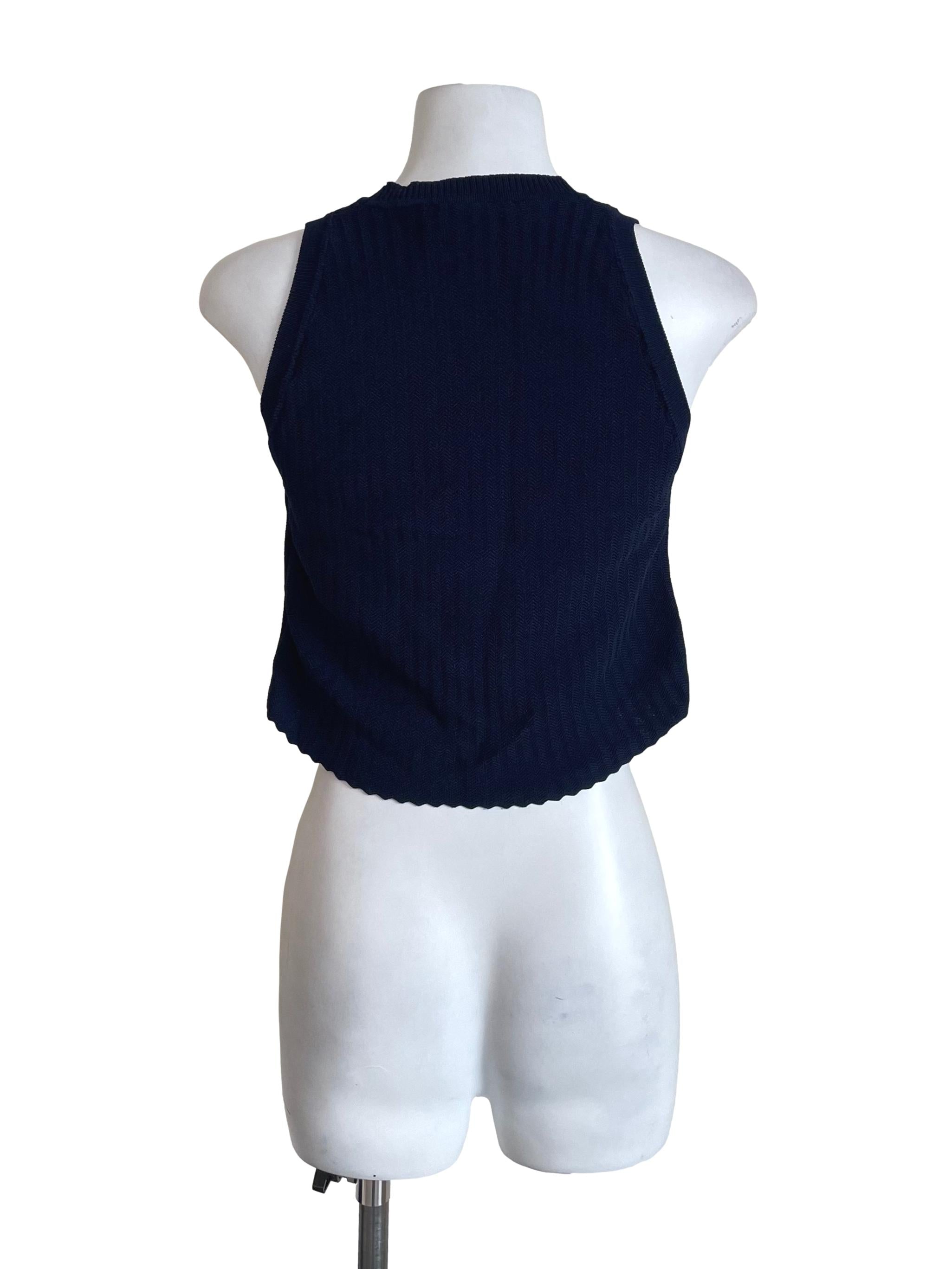 Navy Blue Wavy Knit Crop Top
