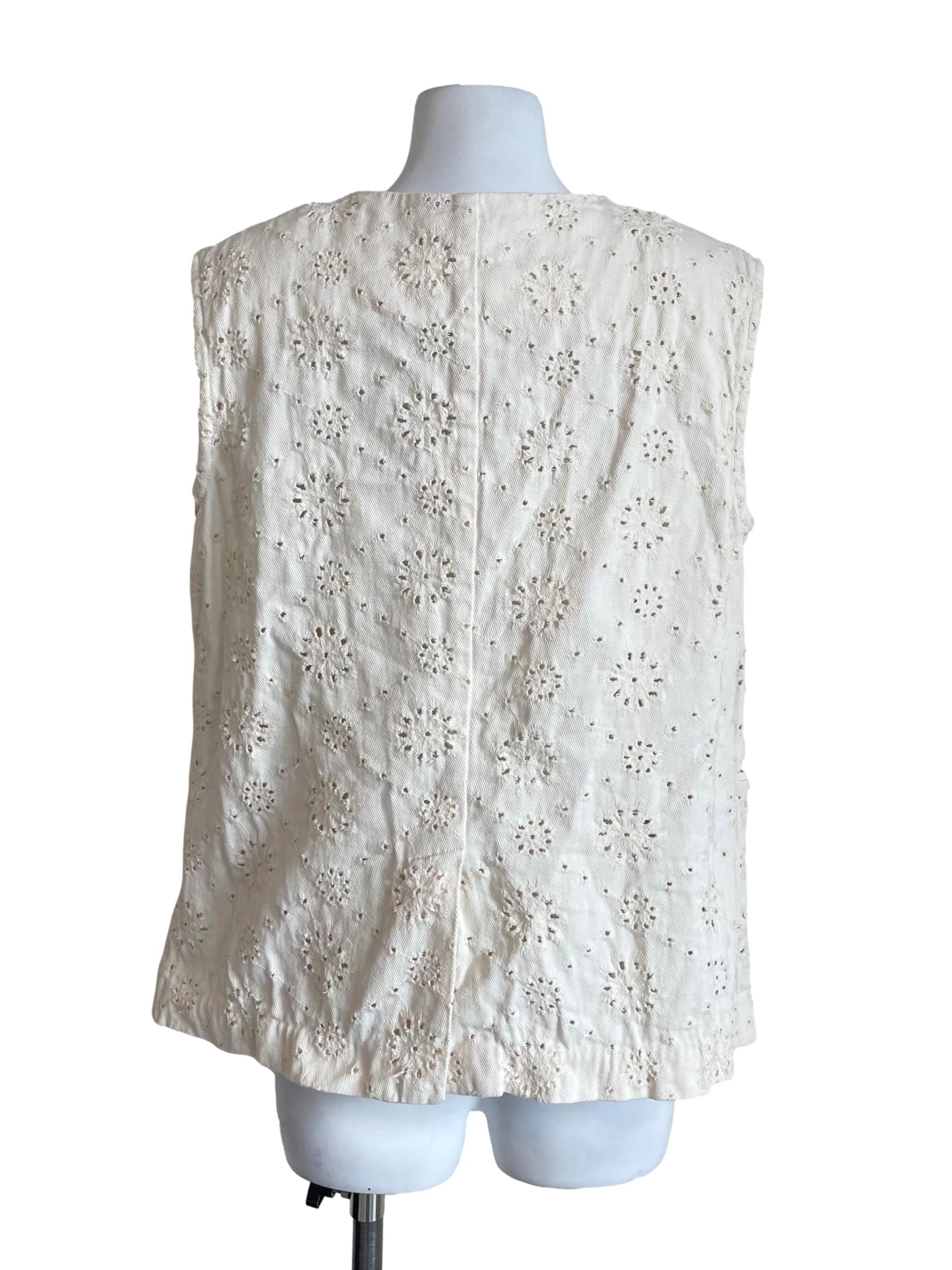 Off White Floral Eyelet Vest