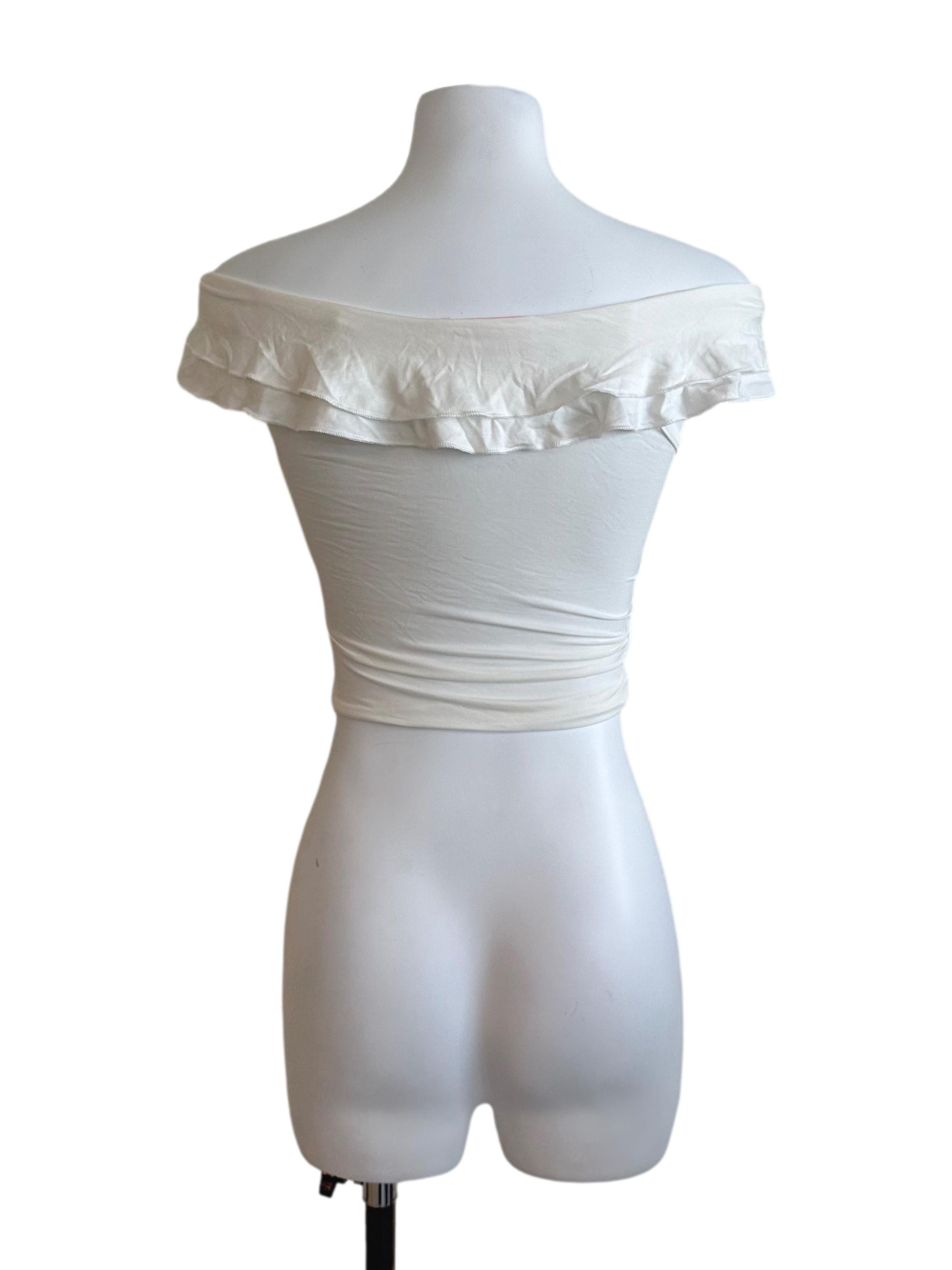 Pearl White Knot Off Shoulder Fitted Top