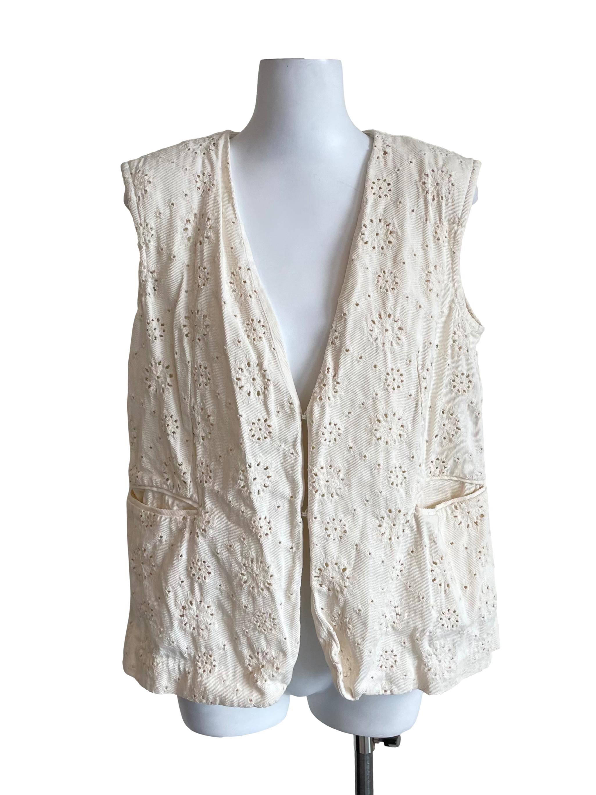 Off White Floral Eyelet Vest