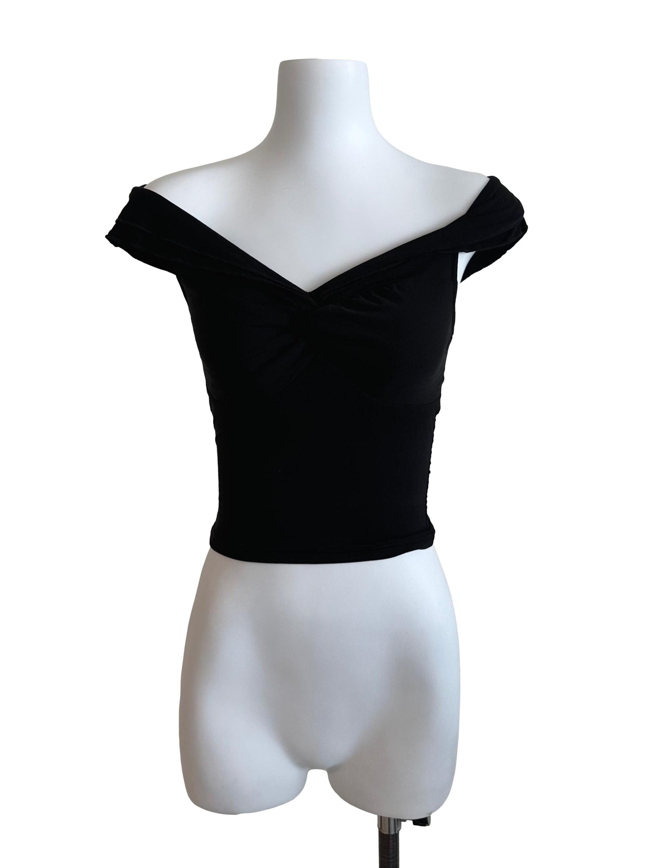 Onyx Black V Neck Off Shoulder Fitted Top