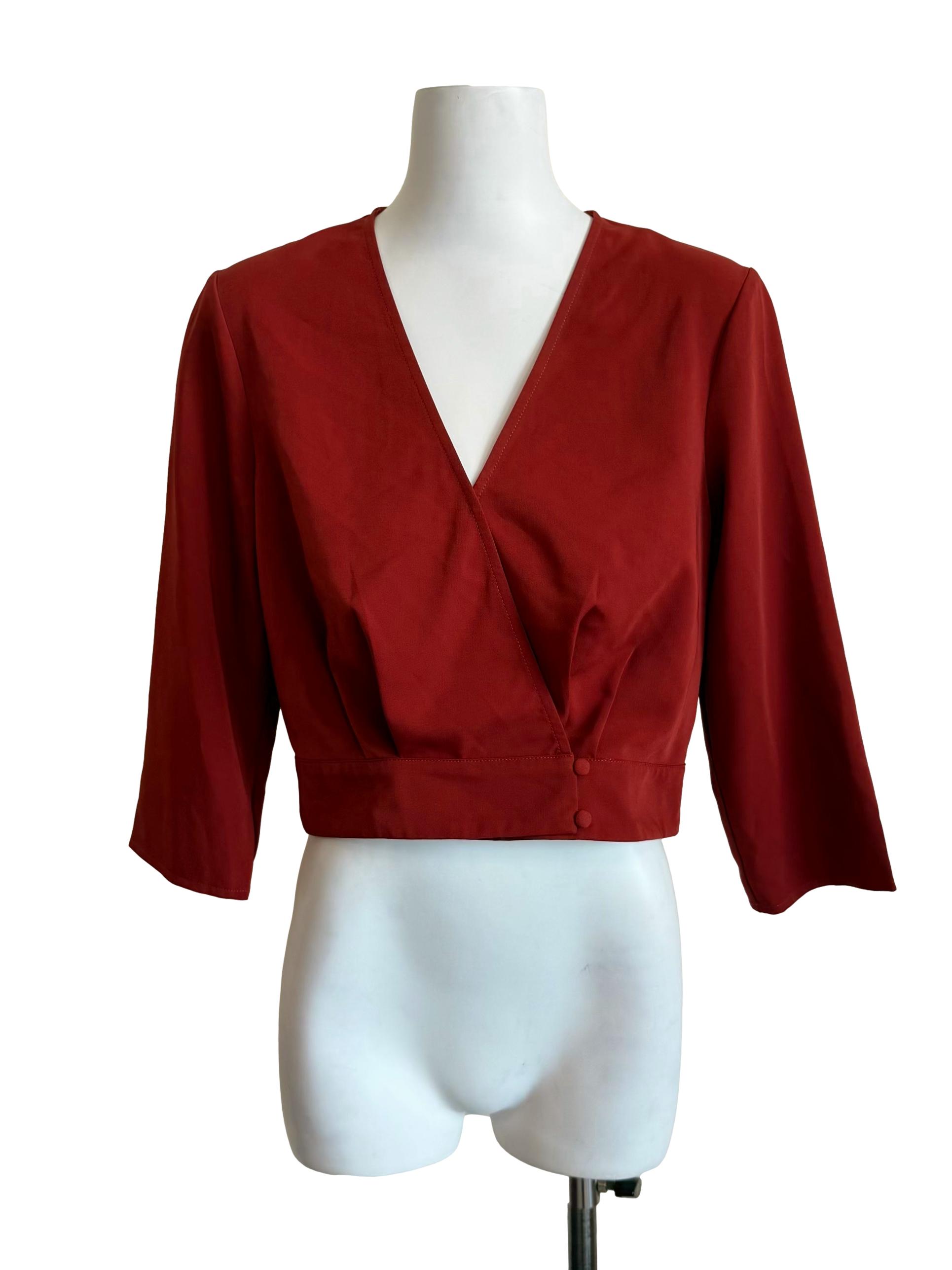 Rosewood V Neck Pleated Crop Top