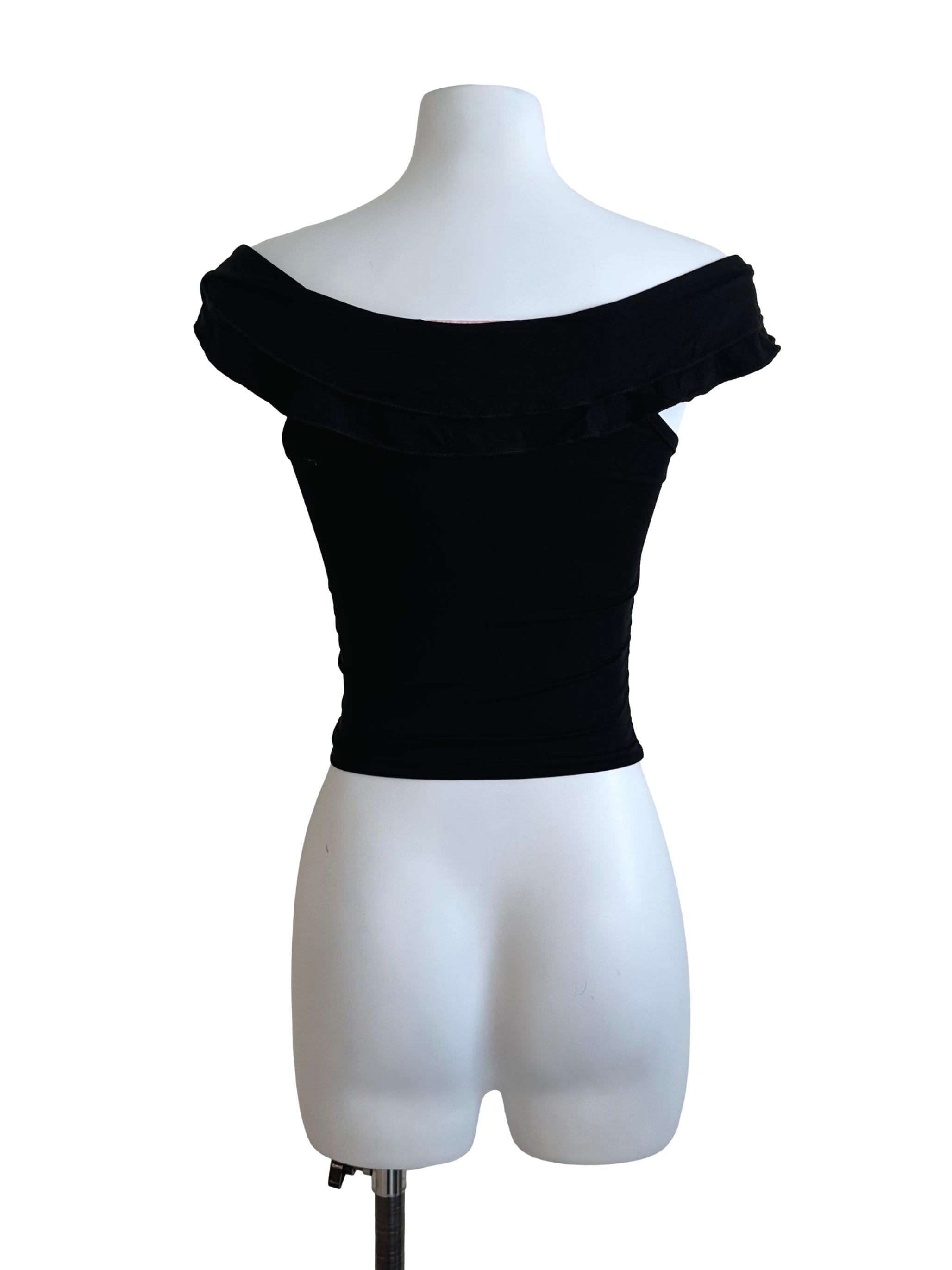 Onyx Black V Neck Off Shoulder Fitted Top