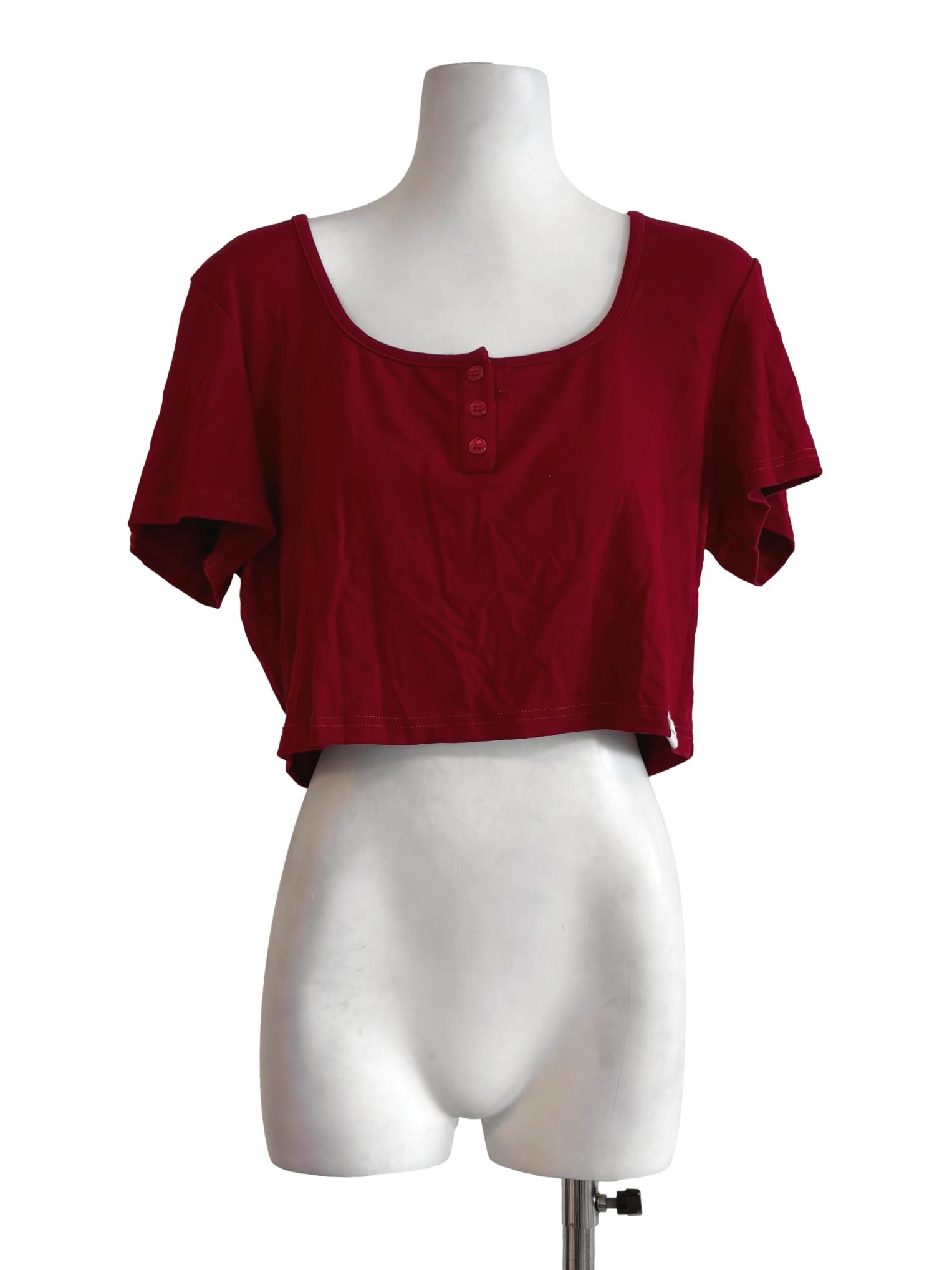 Crimson Red Cropped Ribbed Shirt