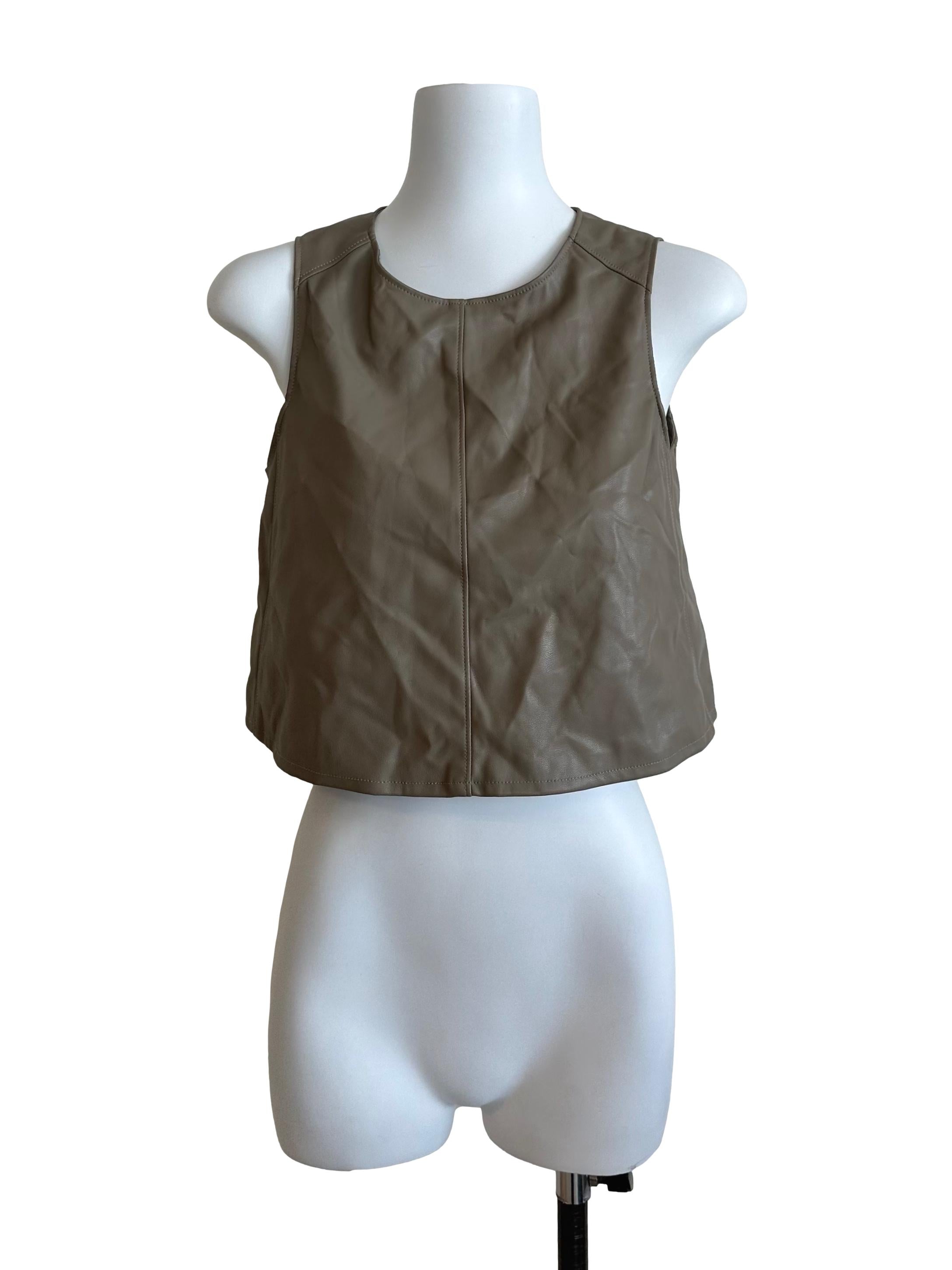Hazel Brown Leather Round Neck Top