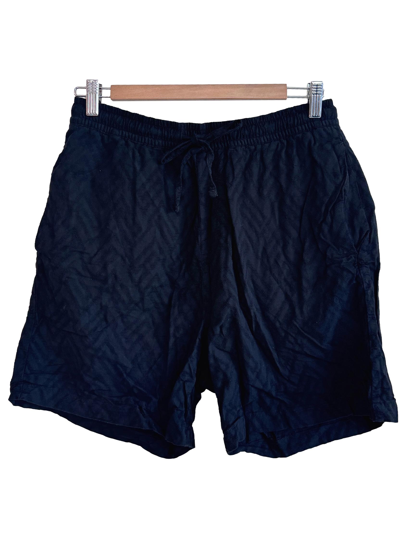 Black Textured Shorts
