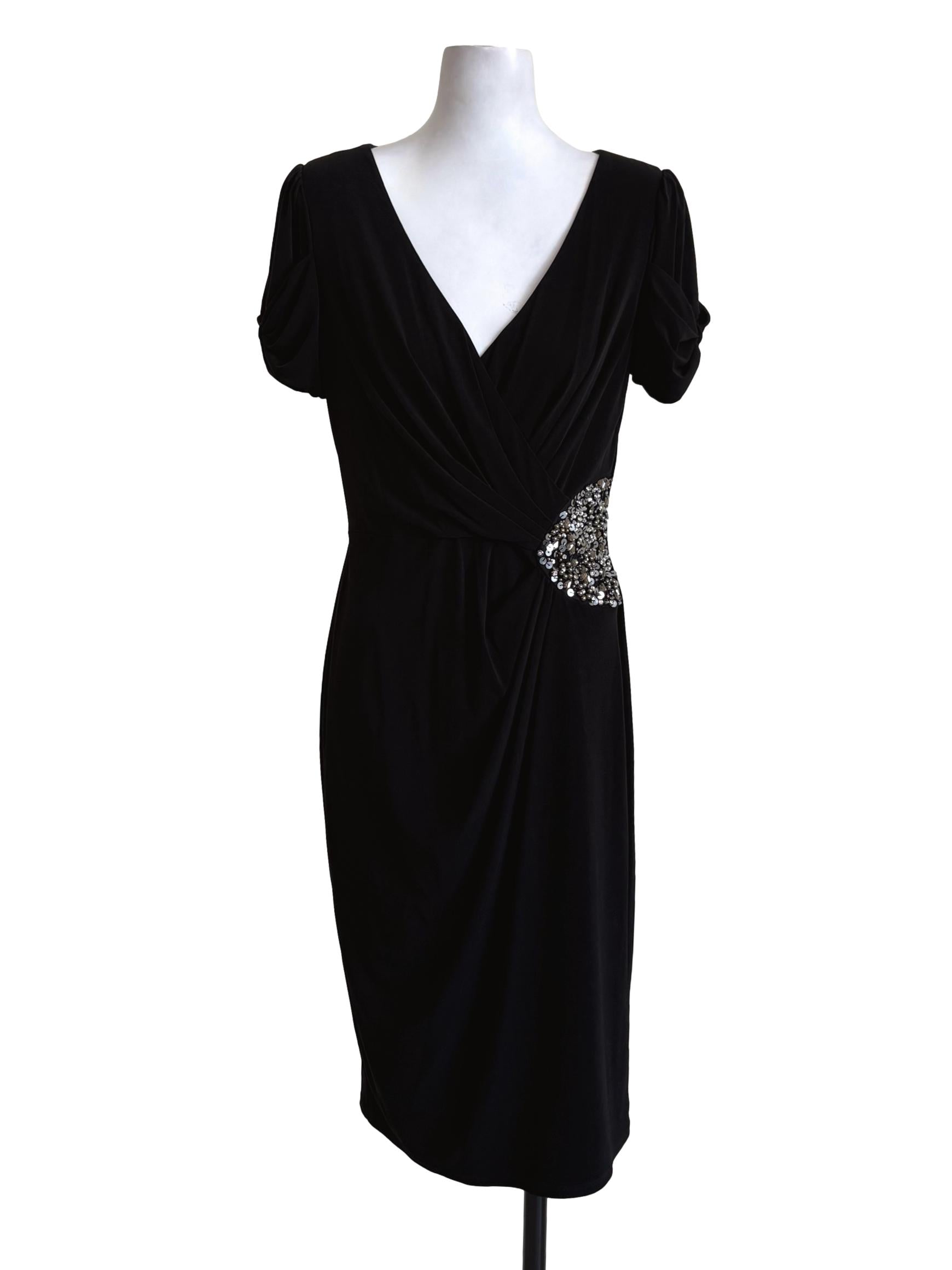 Black Sequin Gathered Dress