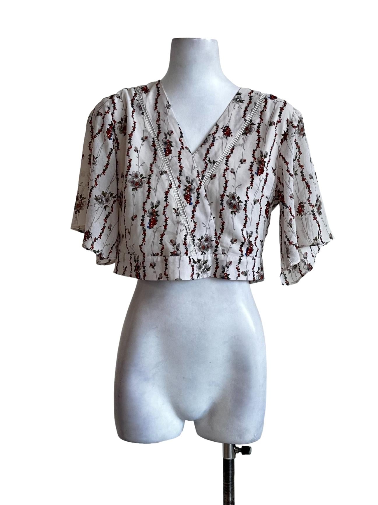 Buttermilk Beige Flower Pattern Crop Top