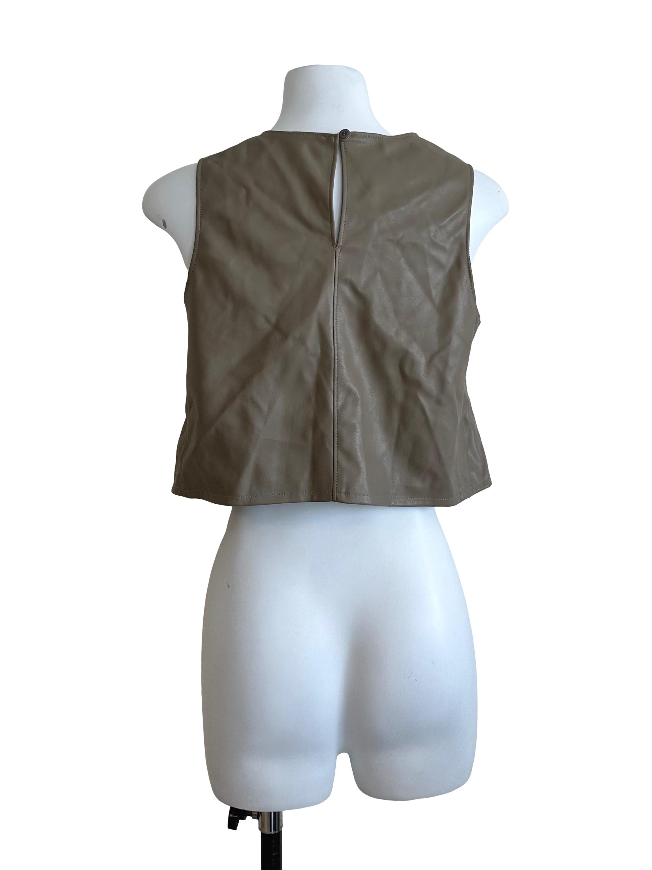 Hazel Brown Leather Round Neck Top
