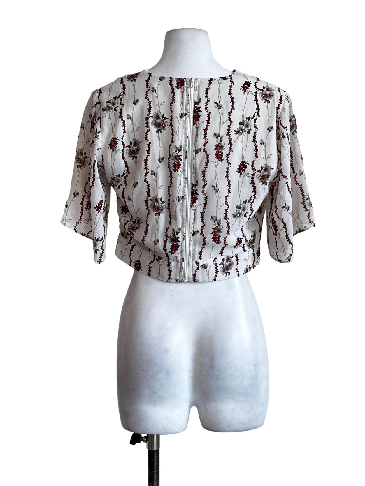 Buttermilk Beige Flower Pattern Crop Top