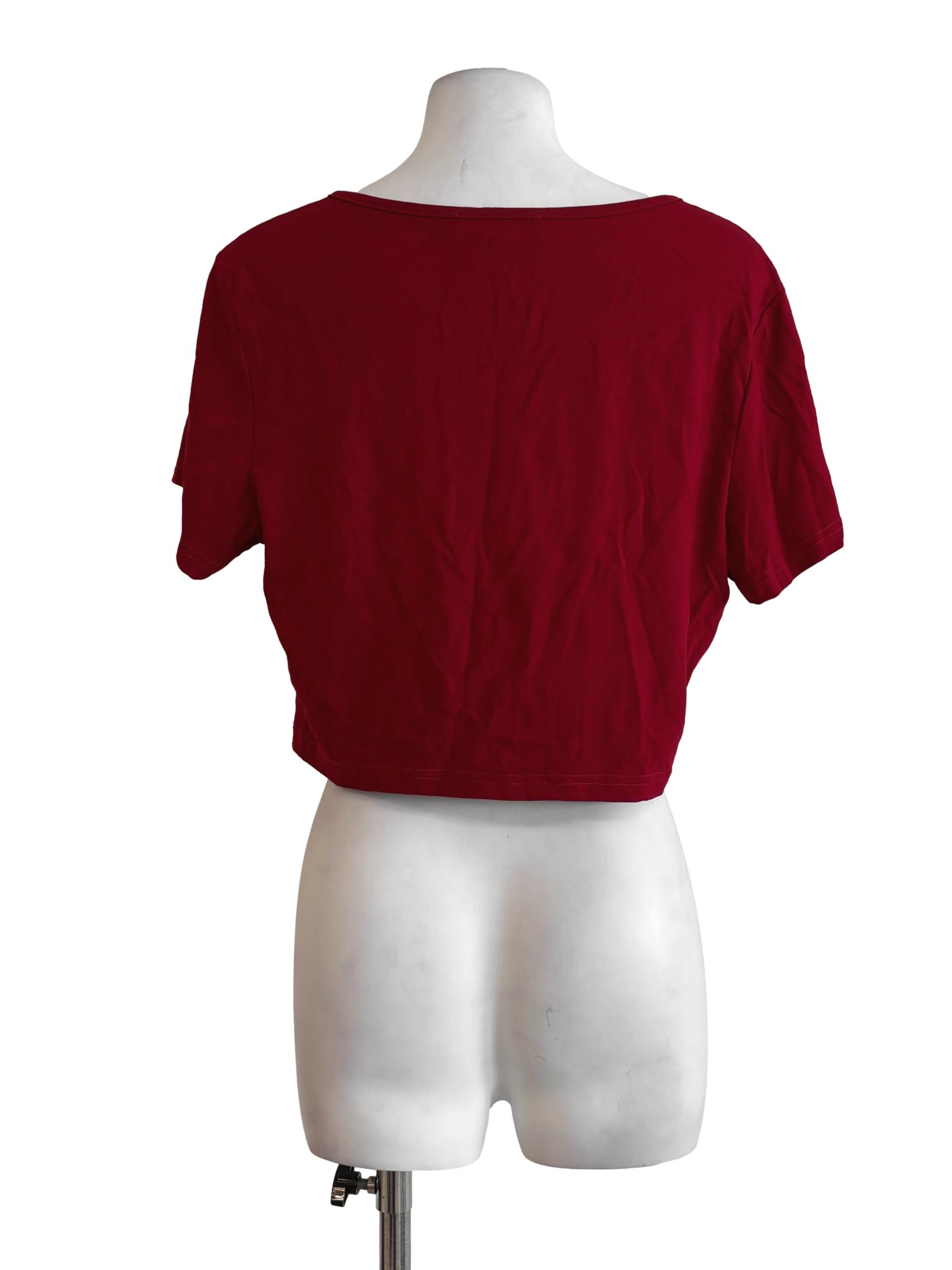 Crimson Red Cropped Ribbed Shirt