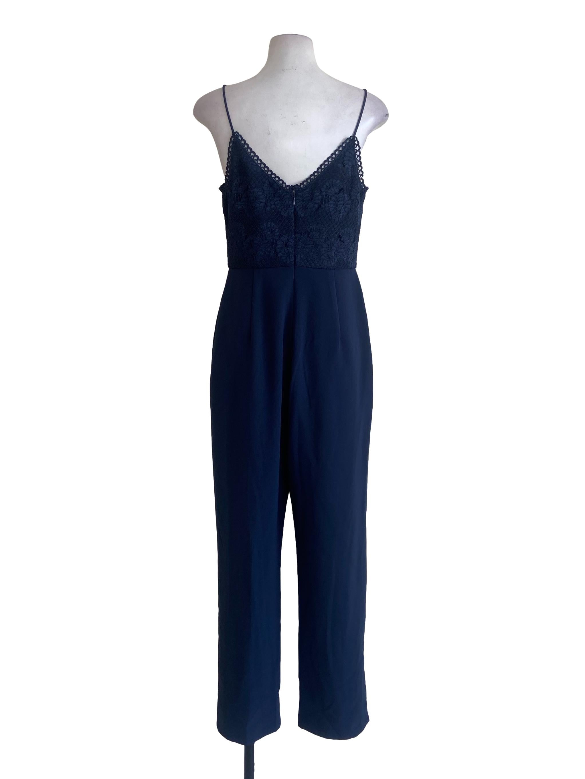 Navy Blue Spaghetti Straps Floral Lace Jumpsuits