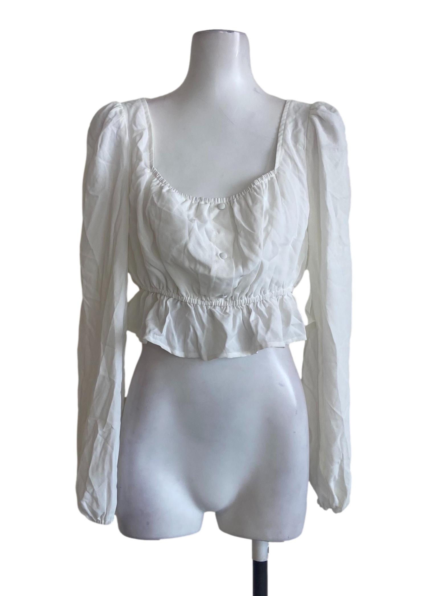 White Square Neck Pegged Waist Blouse