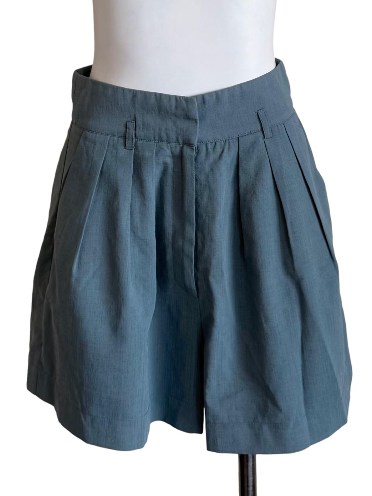 Blue Green Pleated A-Line Shorts