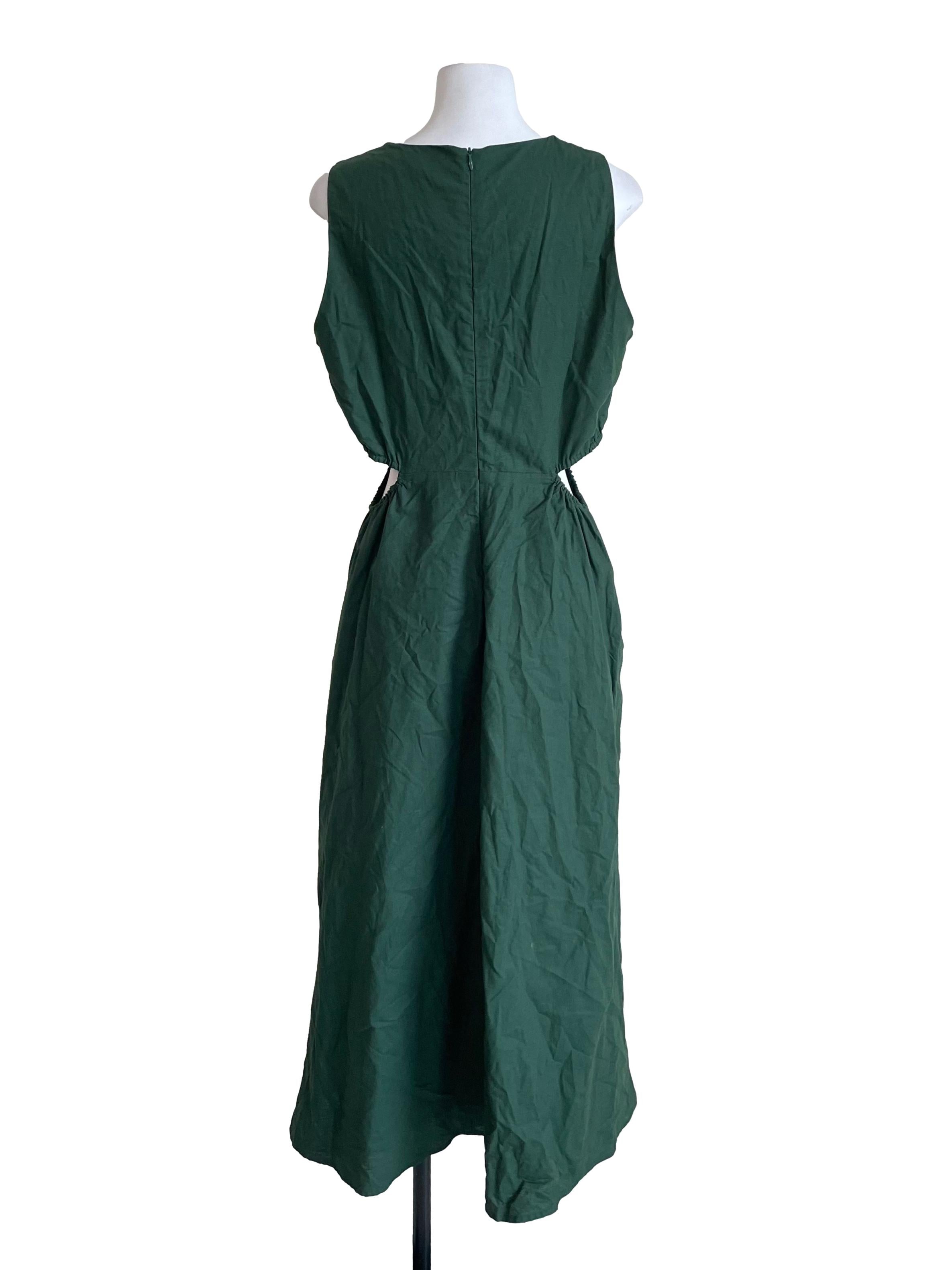 Basil Green Cut Out Waist Bouffant Dress