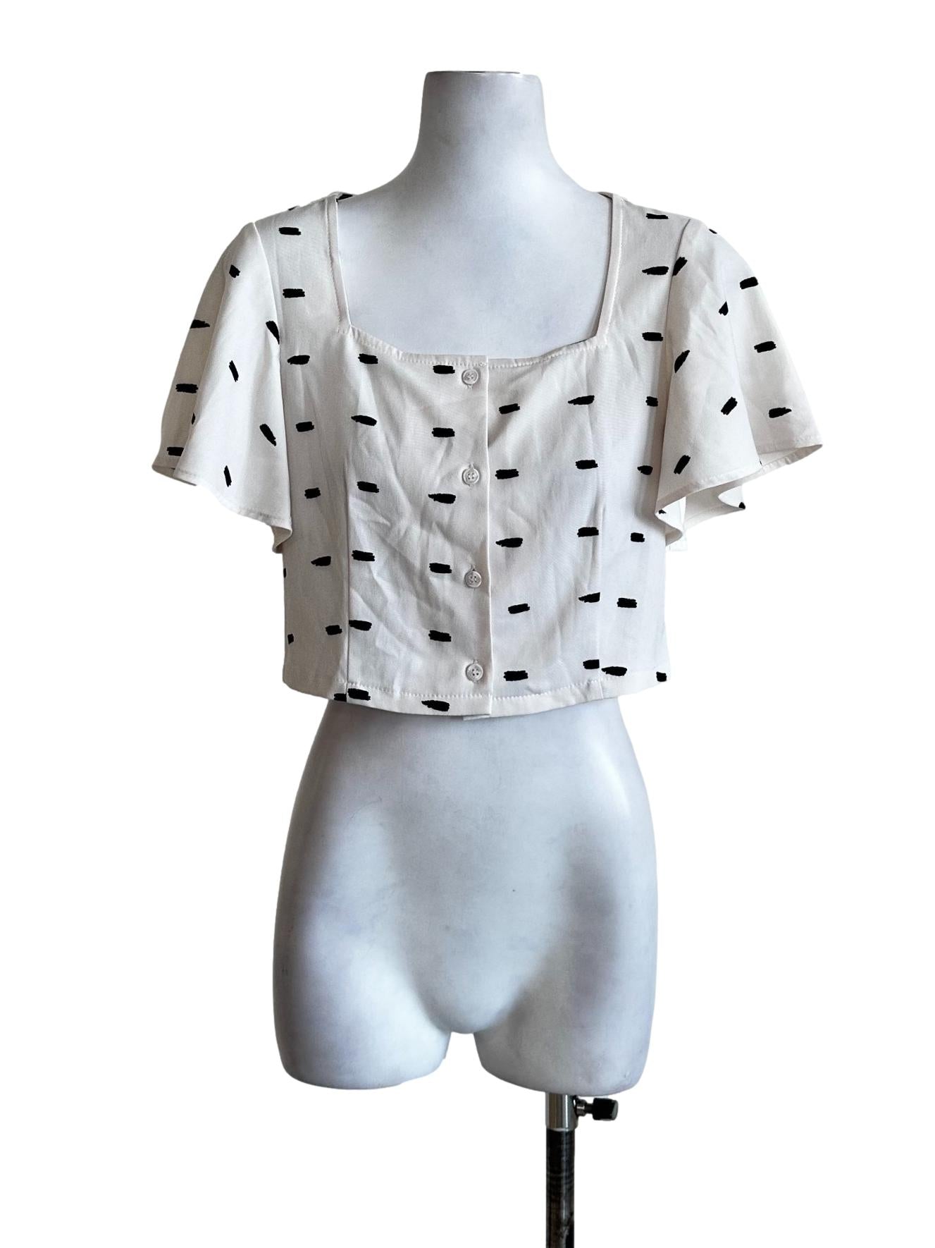 Egg Shell White Printed Crop Top