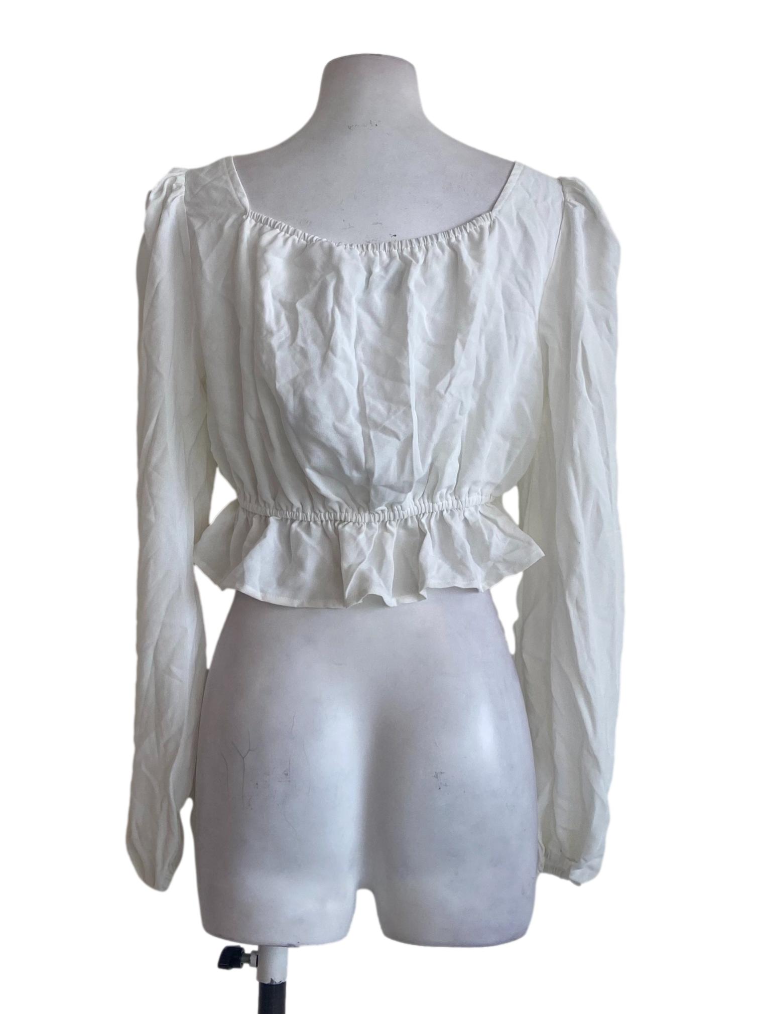 White Square Neck Pegged Waist Blouse