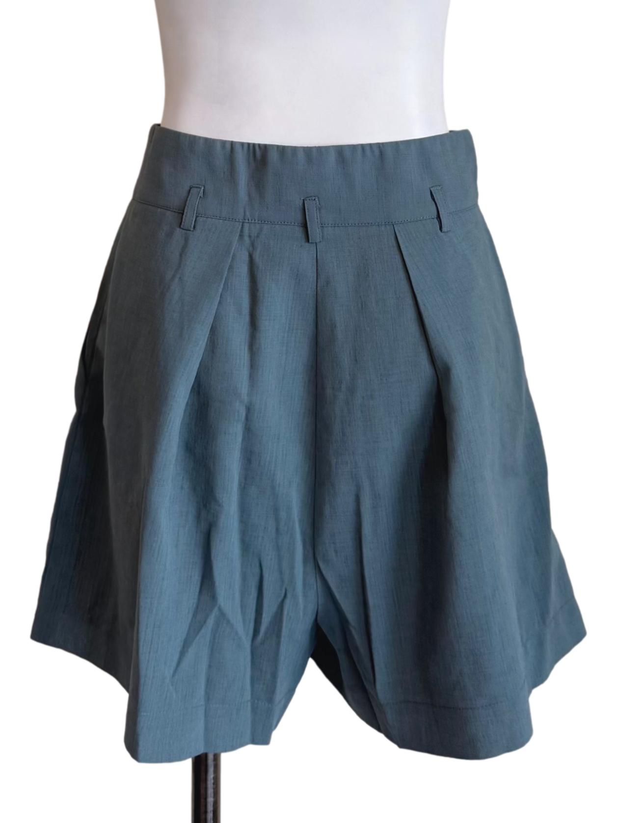 Blue Green Pleated A-Line Shorts