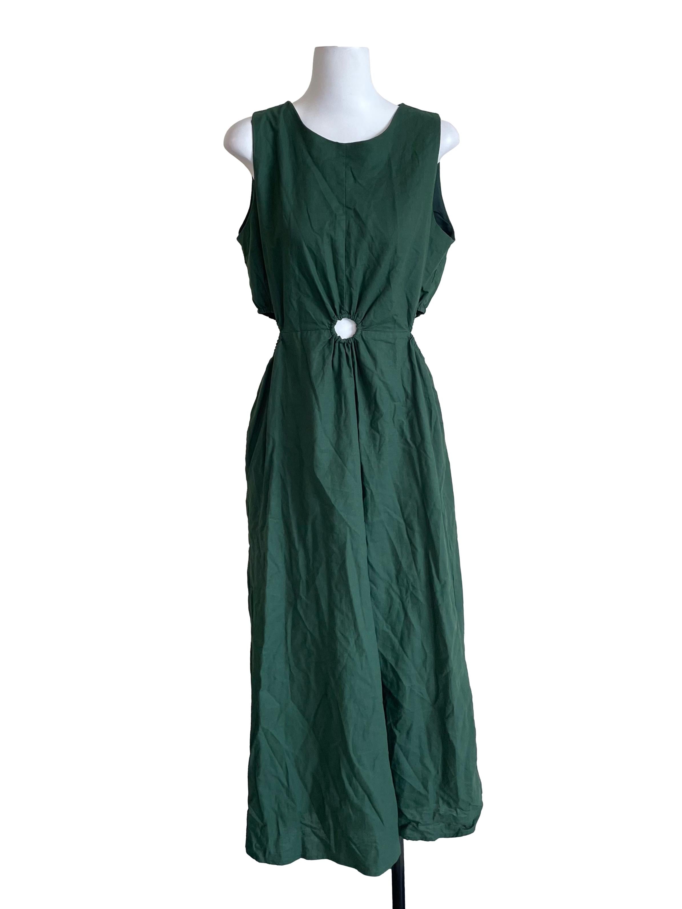 Basil Green Cut Out Waist Bouffant Dress
