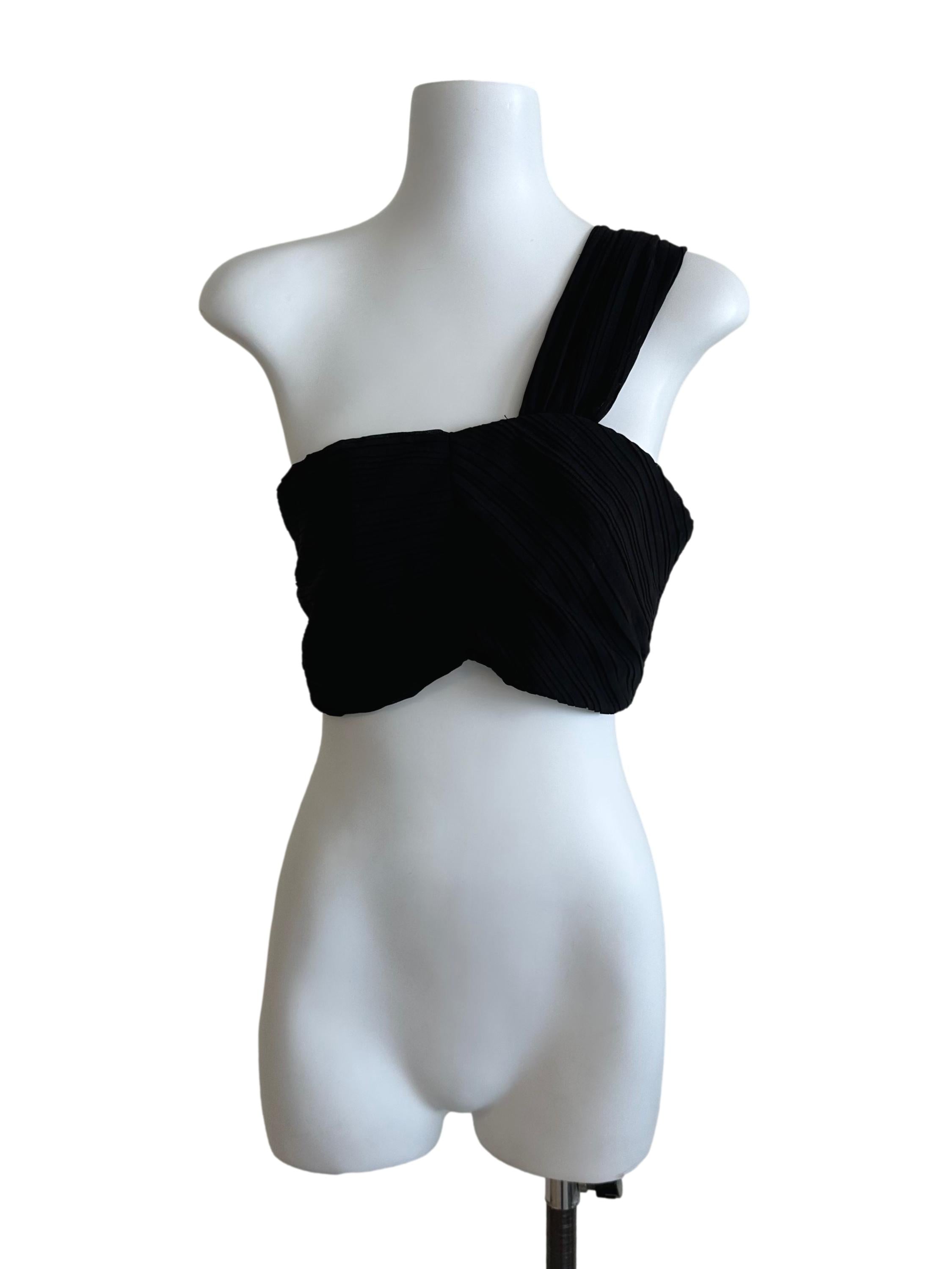 Rich Black Pleated Asymmetric Top