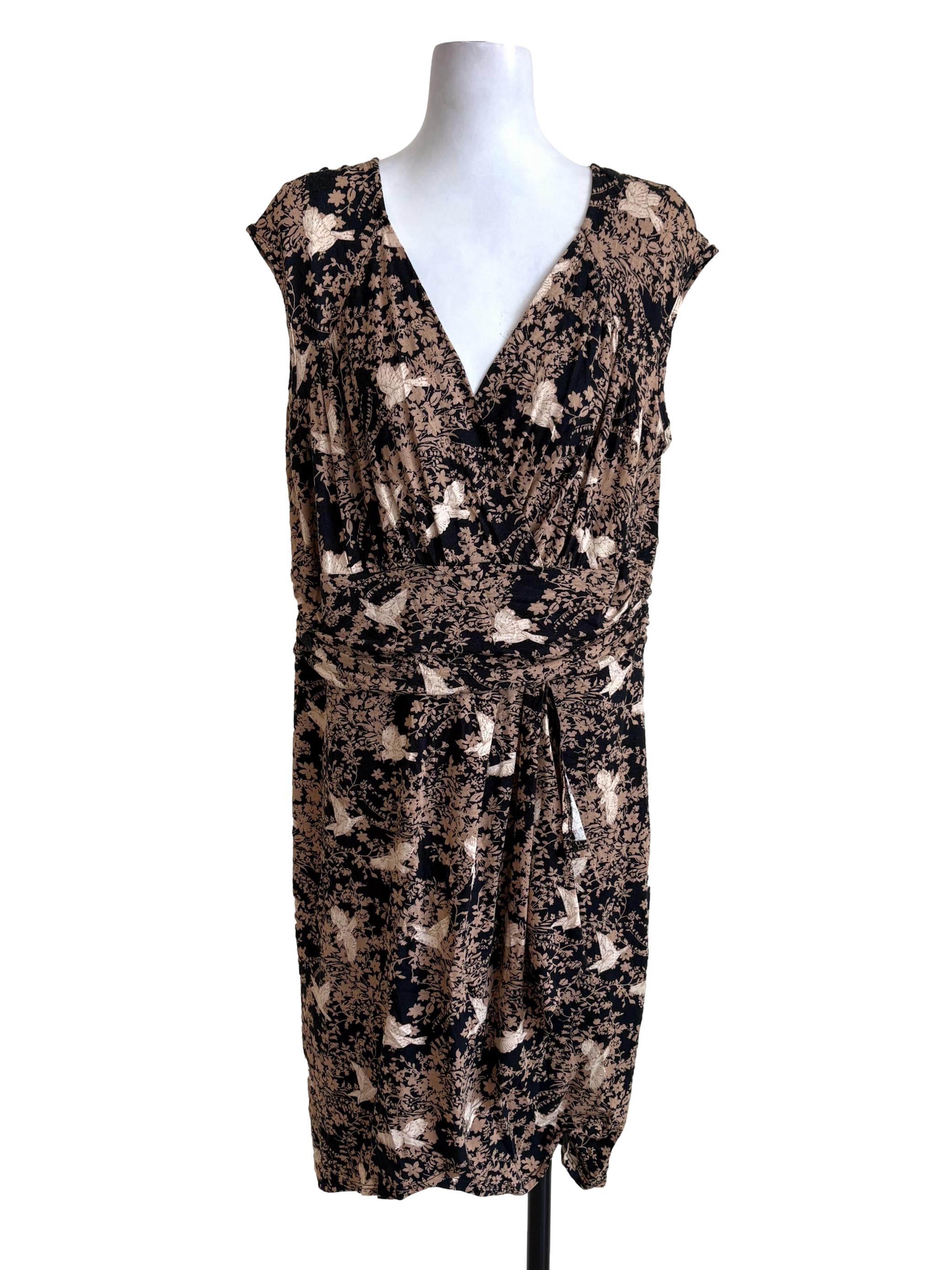 Black Brown Floral Wrap Dress
