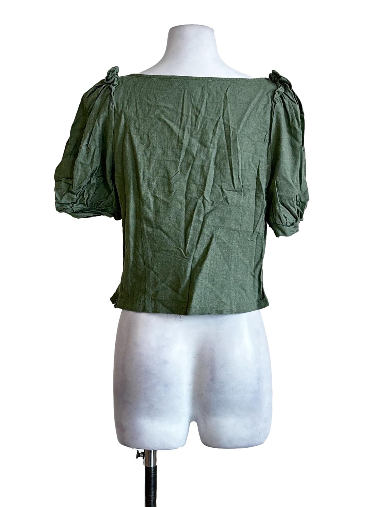 Pickle Green Plain Linen Top