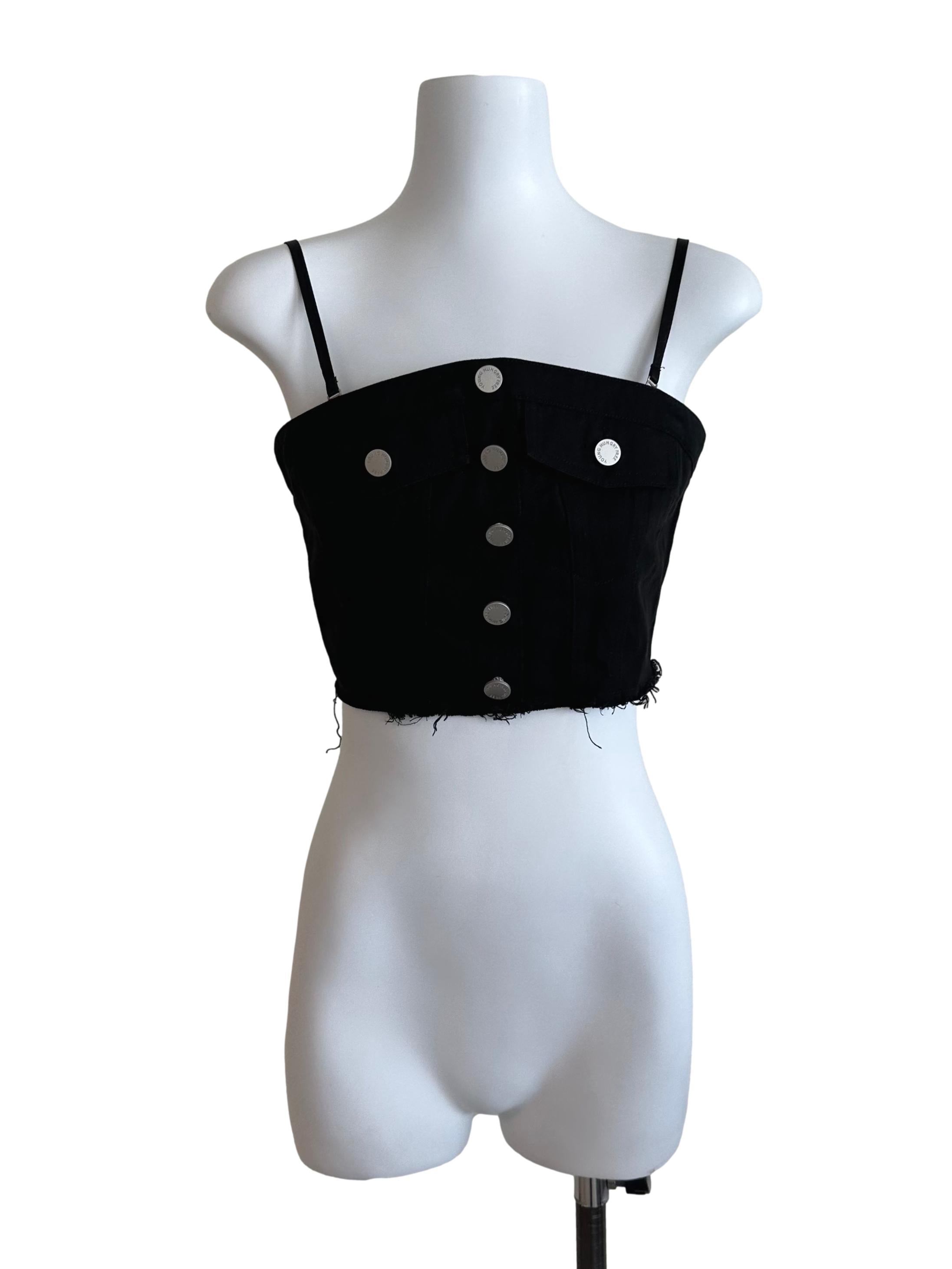 Raven Black Denim Button Top