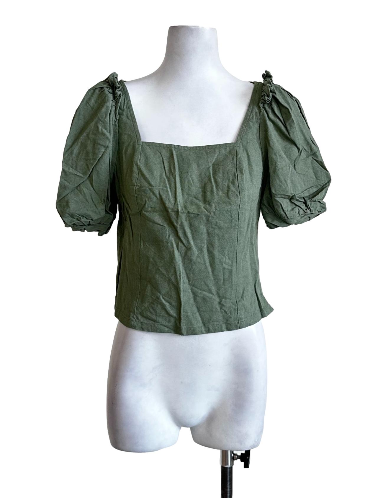 Pickle Green Plain Linen Top