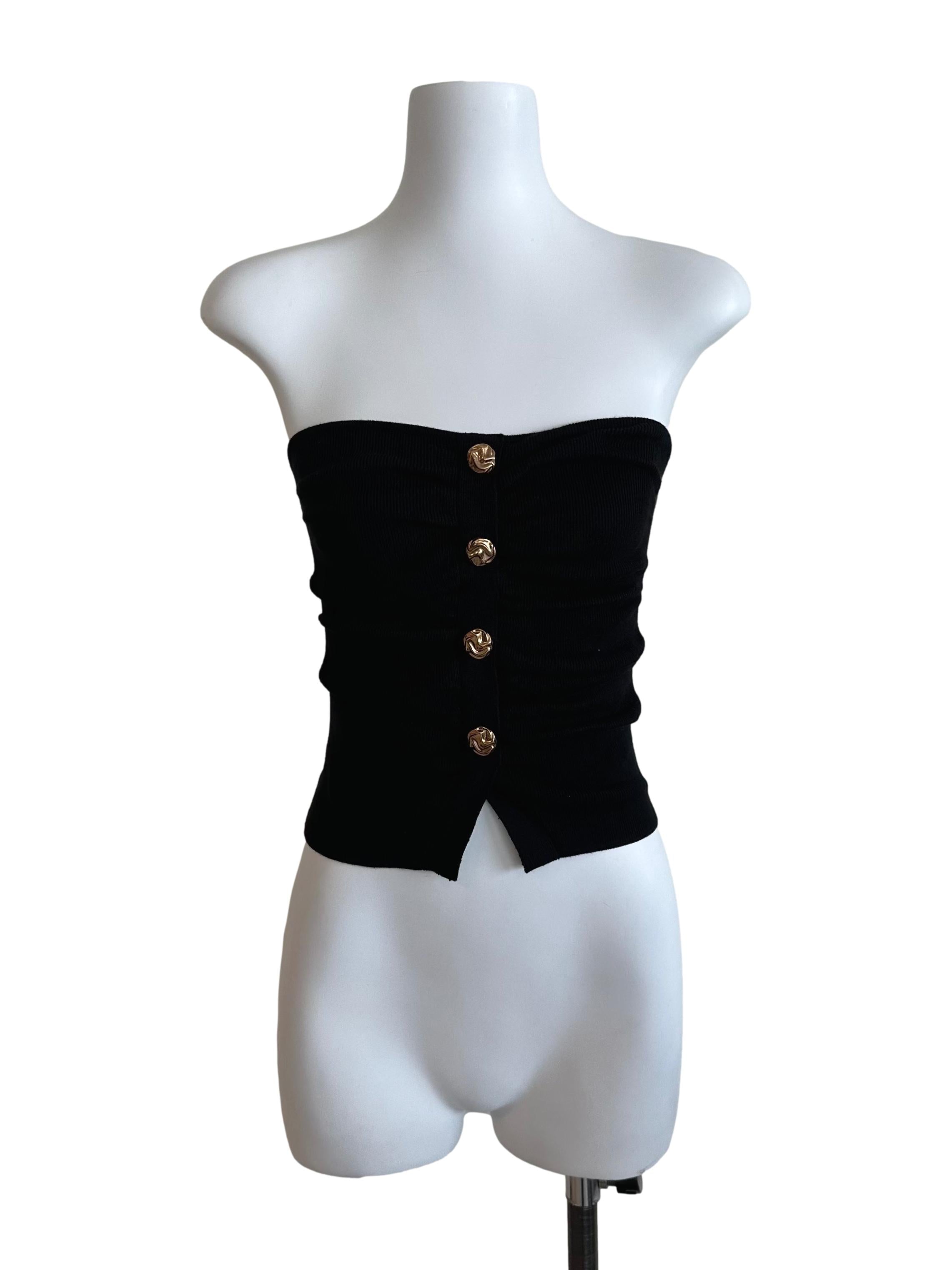 Onyx Black Button Ruched Tube Top