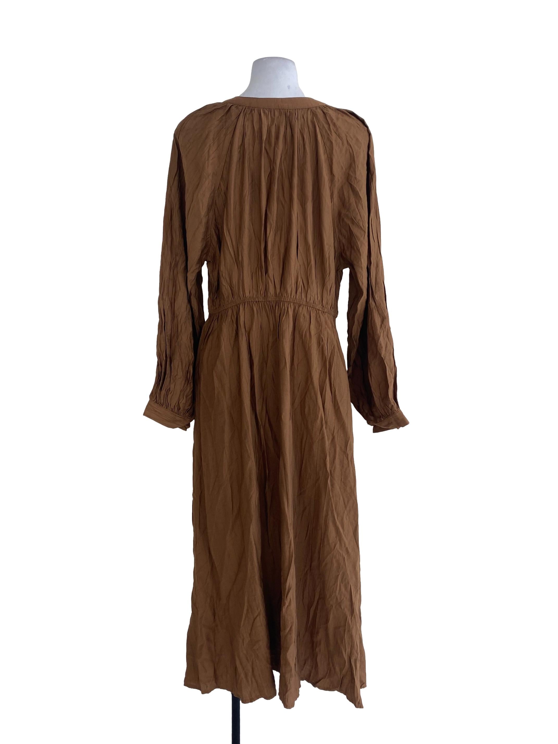 Brown Textured Blouson Dress