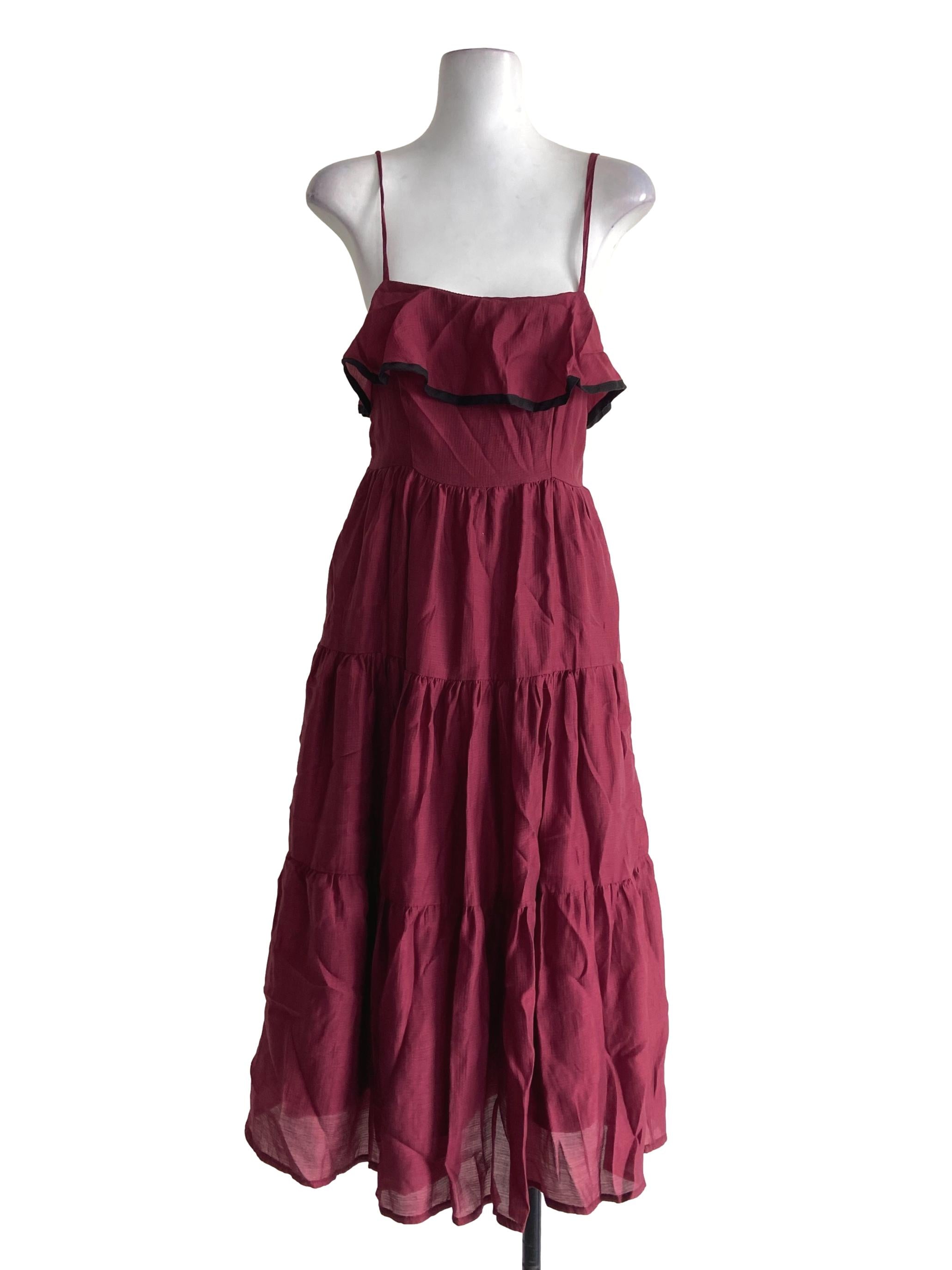 Apple Red Spaghetti Strap Layered Empire Dress
