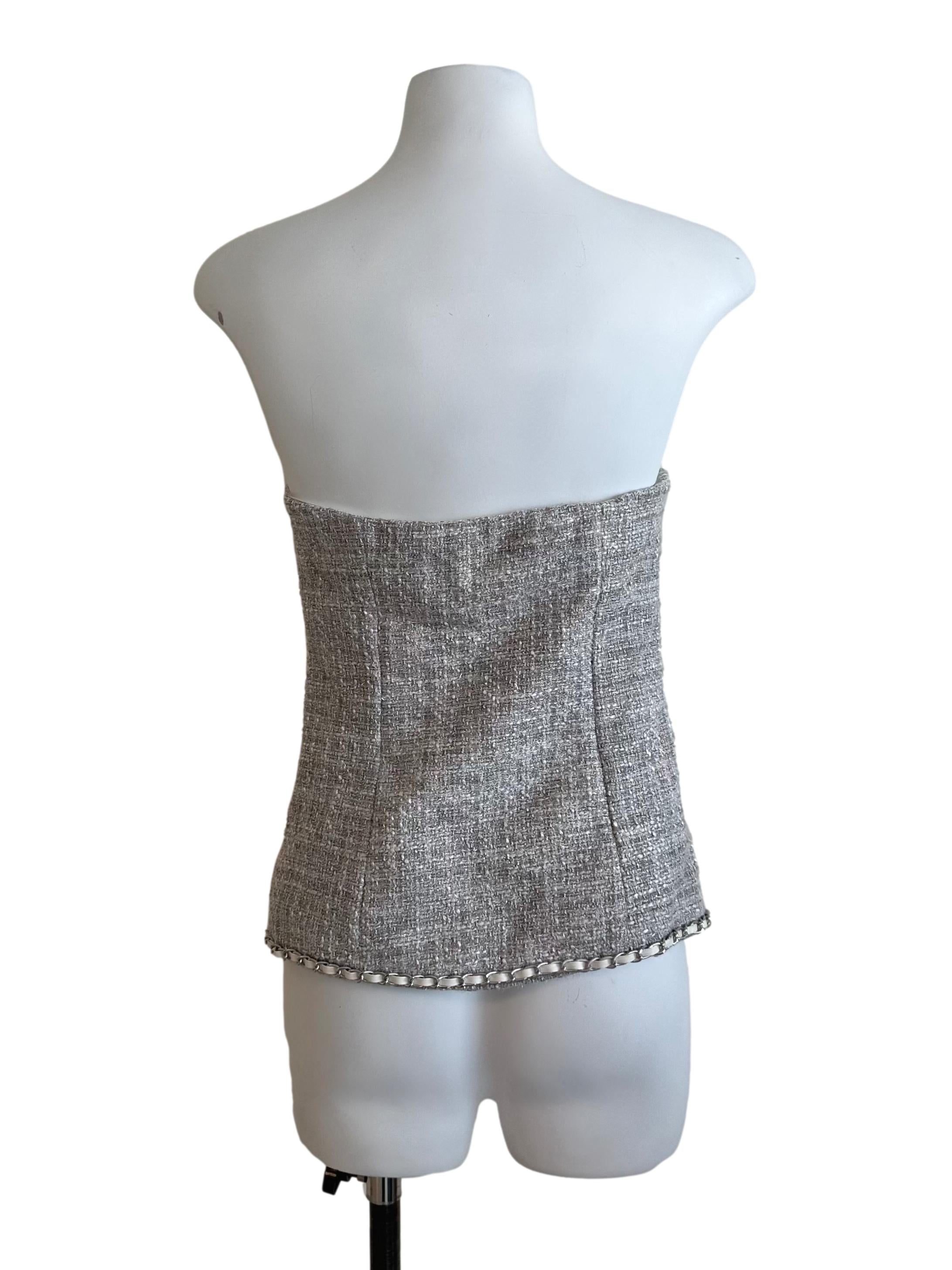 Light Grey Tweed Textured Button Tube Top