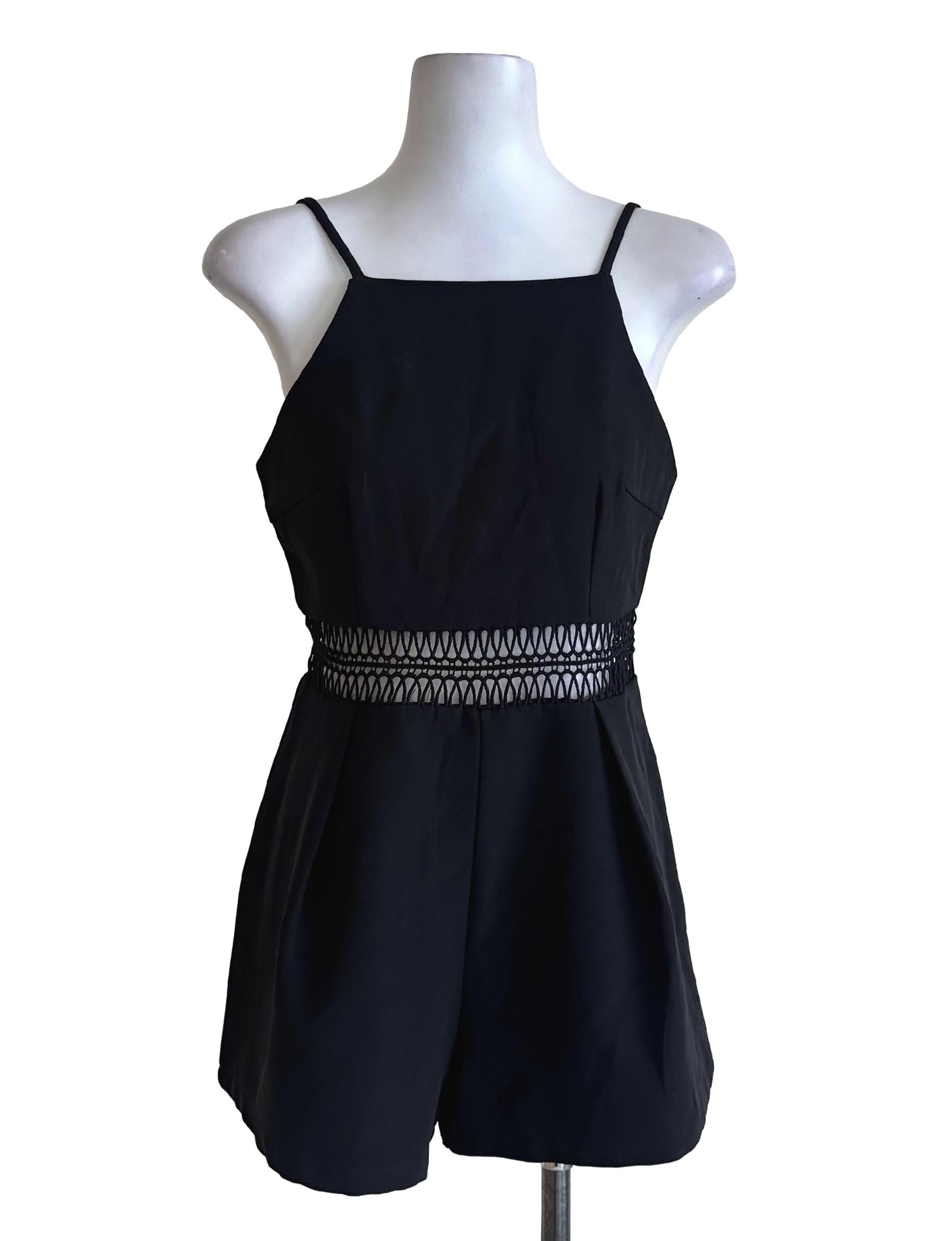 Black Square Neck Sleeveless Rompers TEM