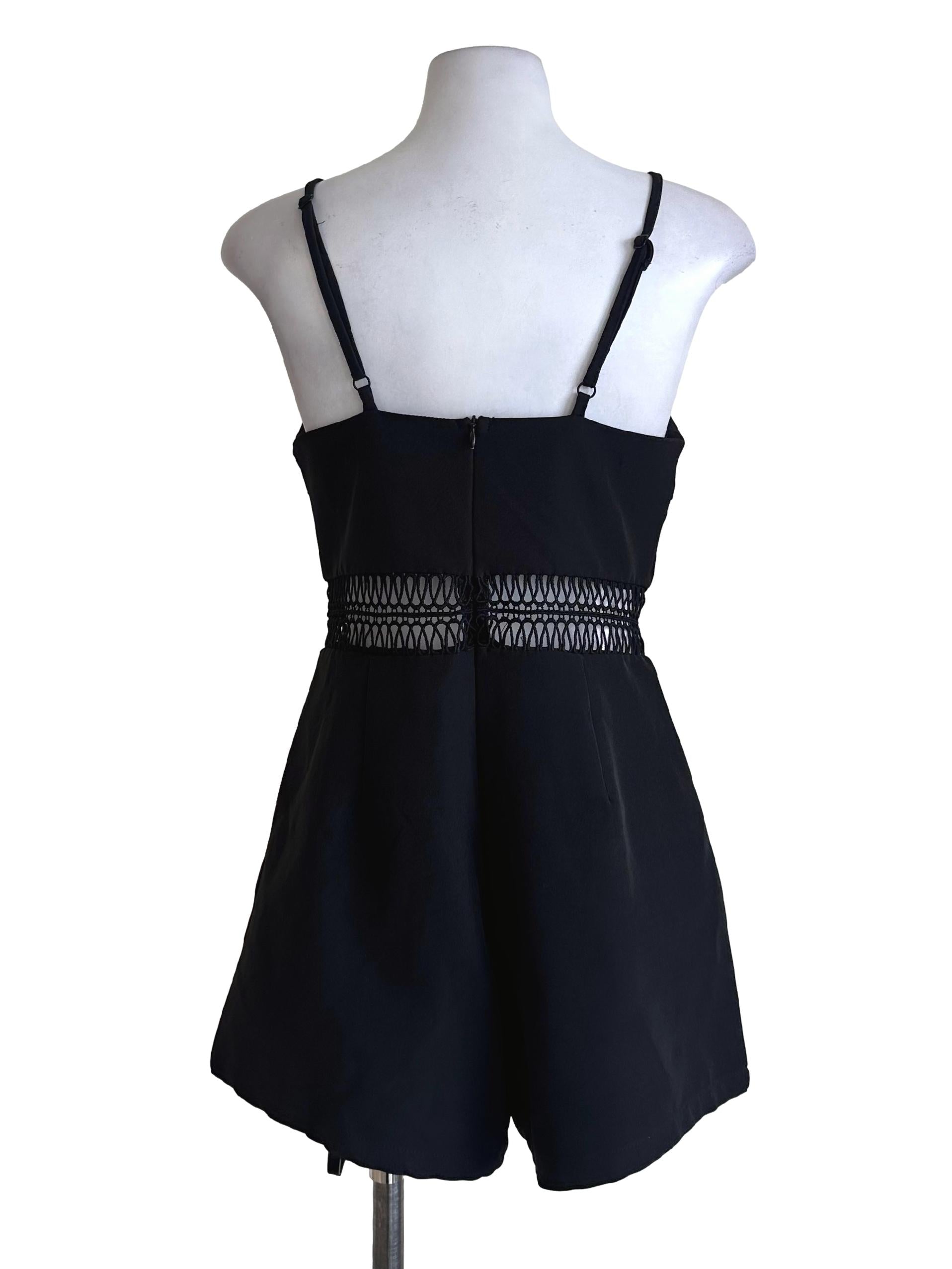 Black Square Neck Sleeveless Rompers TEM